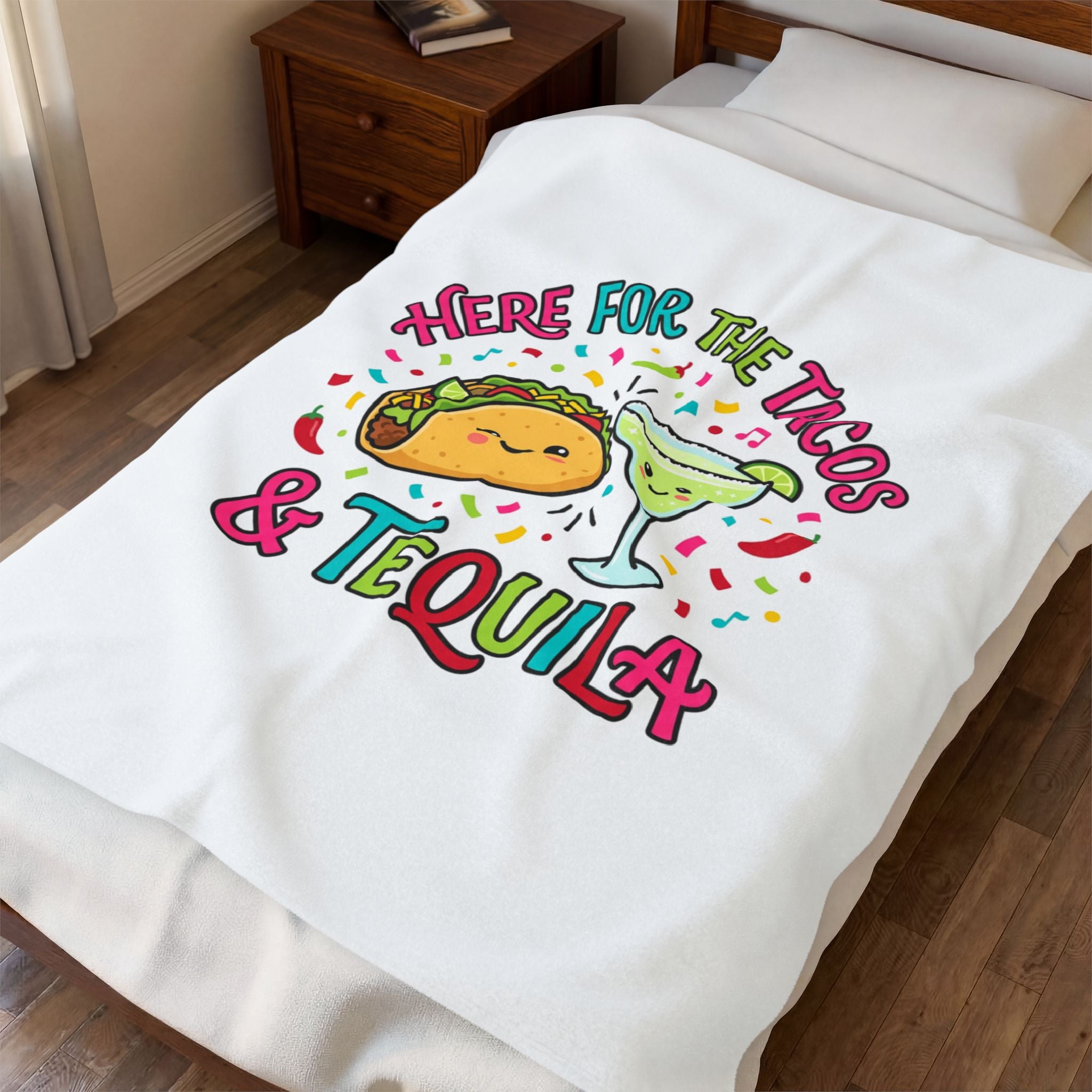 Here for the Tacos & Tequila Velveteen Plush Blanket | Cinco de Mayo, fiesta humor