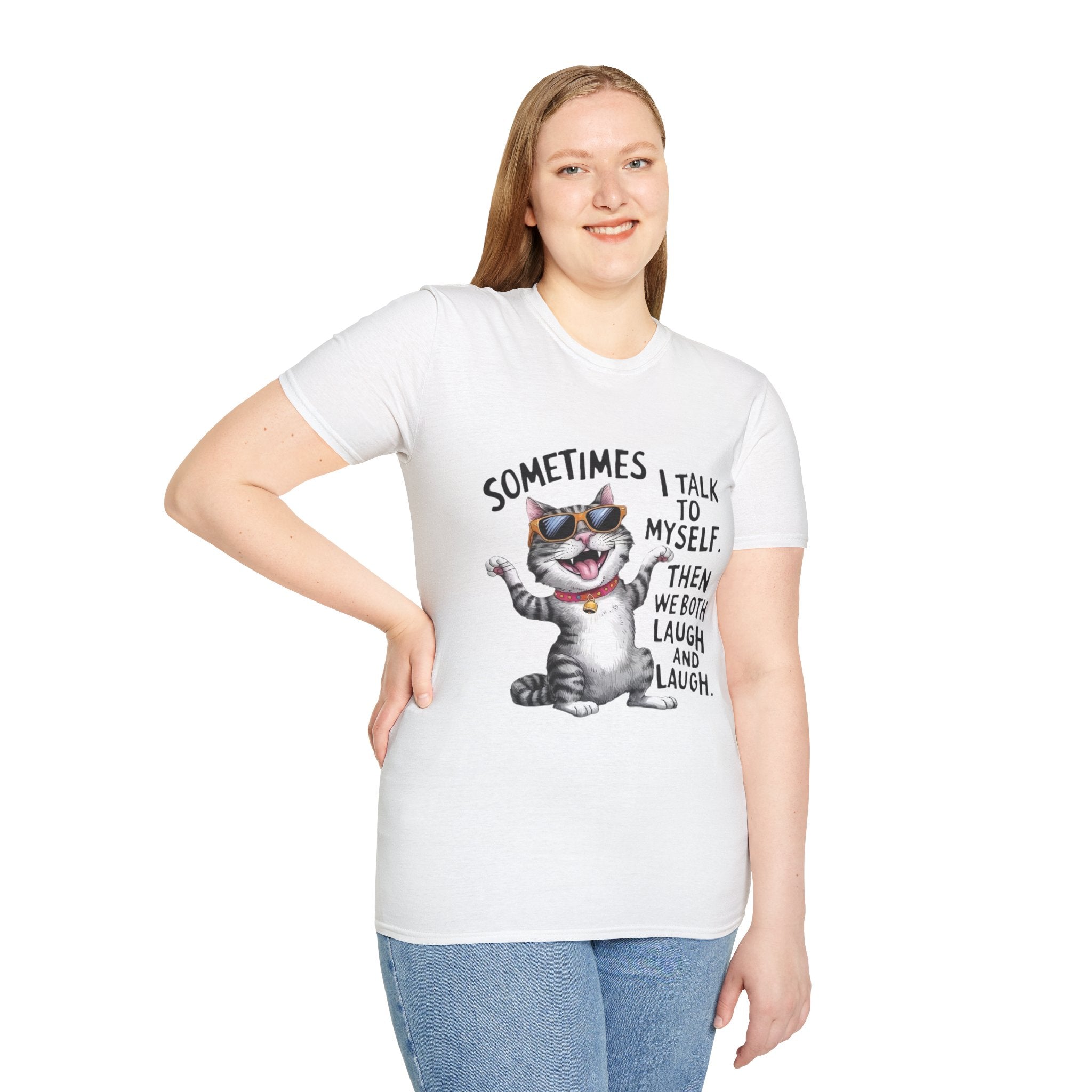 Funny Cat T-Shirt — "Sometimes I Talk To Myself, Then We Both Laugh" Graphic Tee