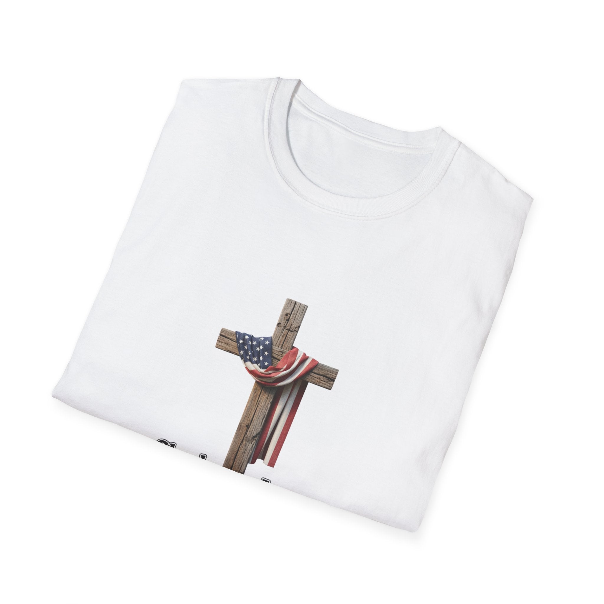 Christian Patriotic T-Shirt - "She loves Jesus and America, too" Cross Design