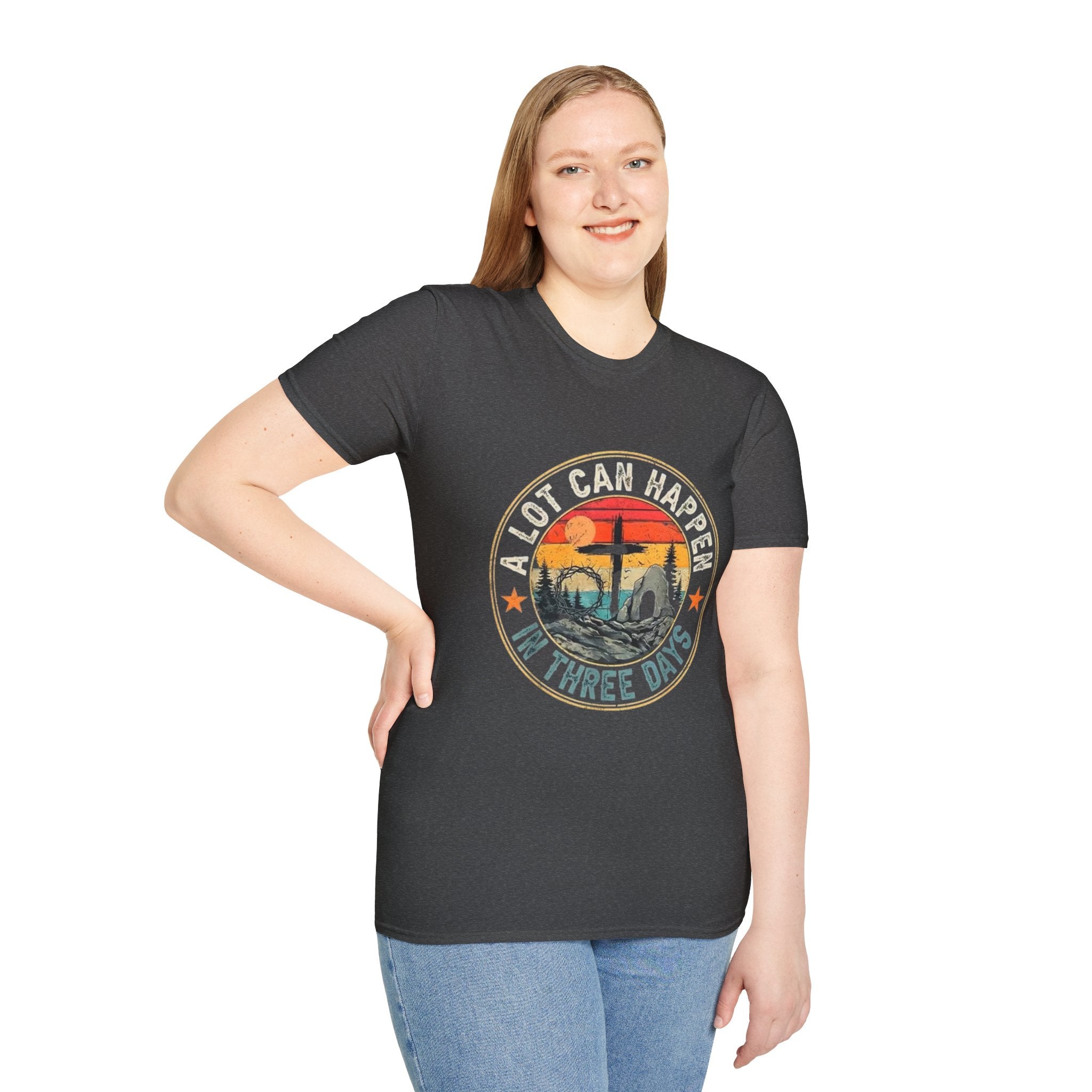 Christian T-Shirt — "A Lot Can Happen In Three Days" Vintage Resurrection Tee