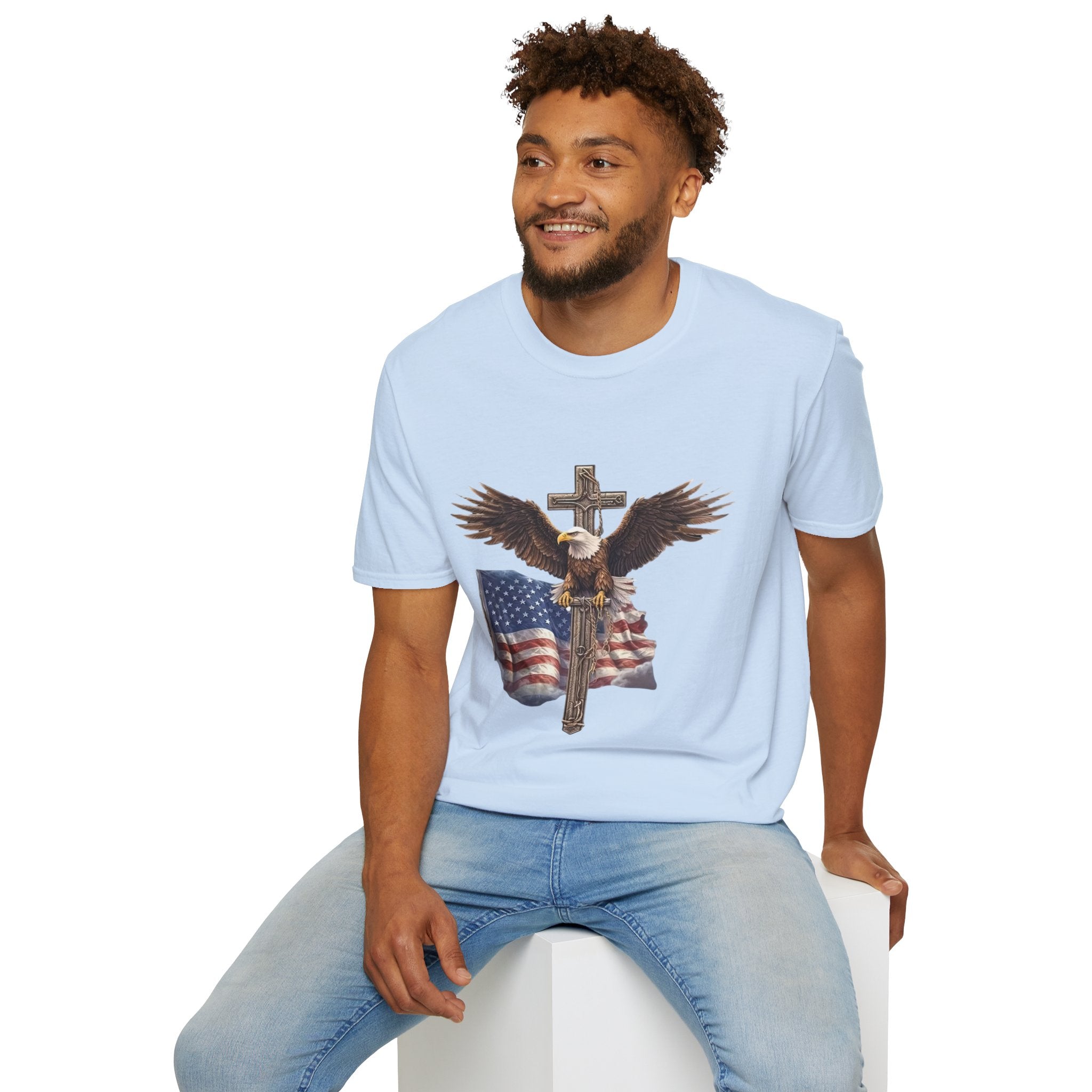 Patriotic Eagle Cross T-Shirt — American Flag Christian Tee