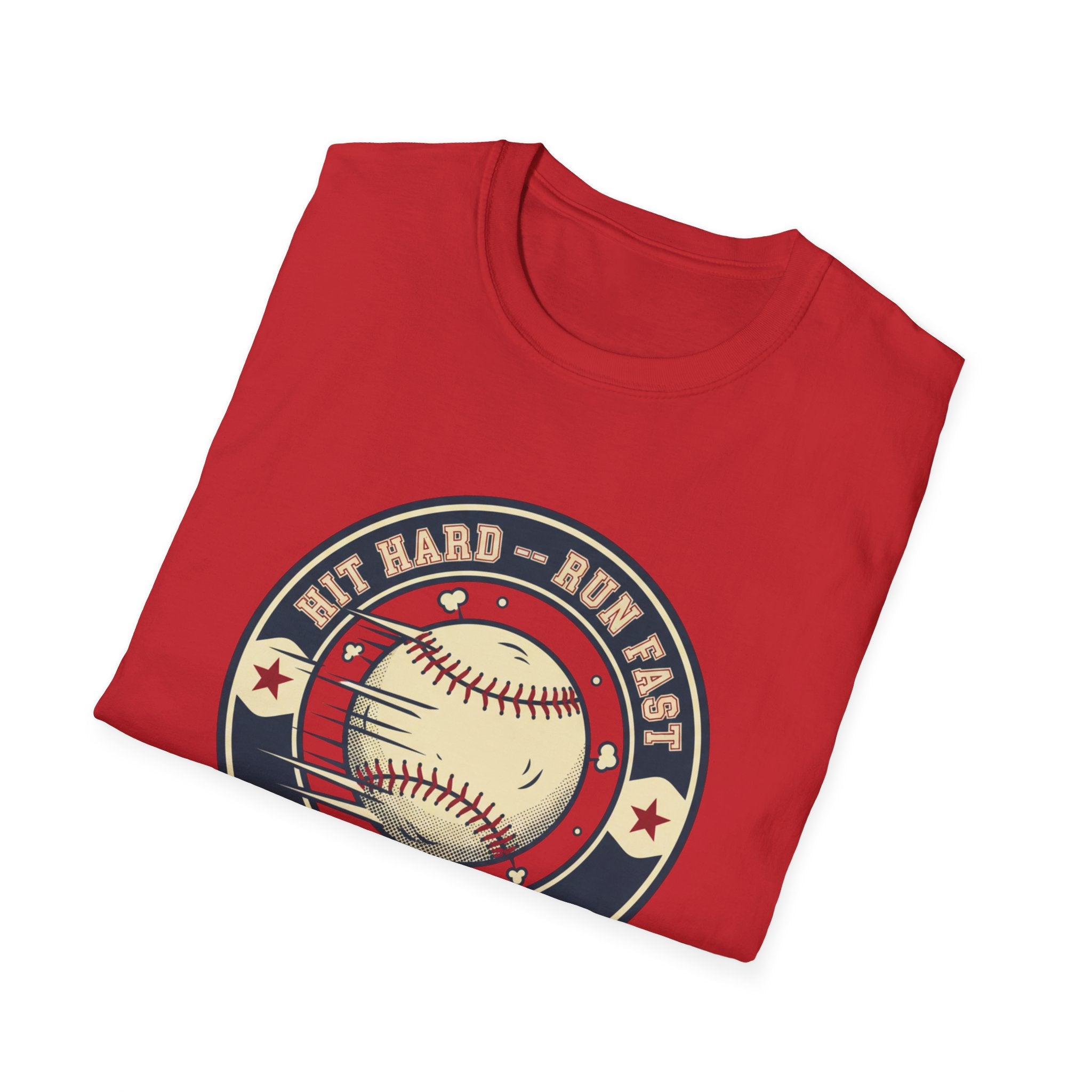 Baseball Tee — “Hit Hard • Run Fast • Turn Left” Vintage Softball Graphic Shirt