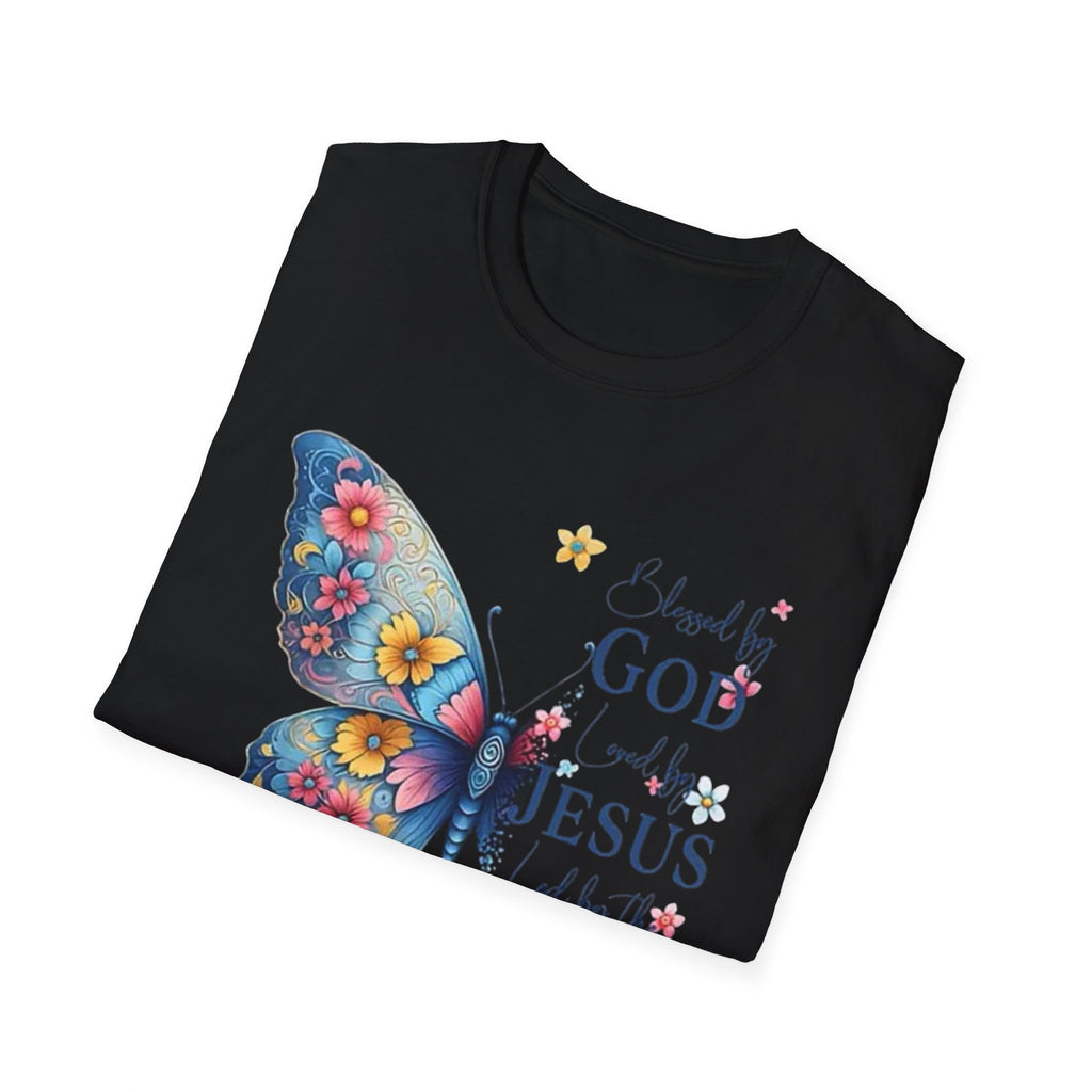 Butterfly Faith T-Shirt — "I am loved by God and held by Jesus and the Spirit" Christian Tee