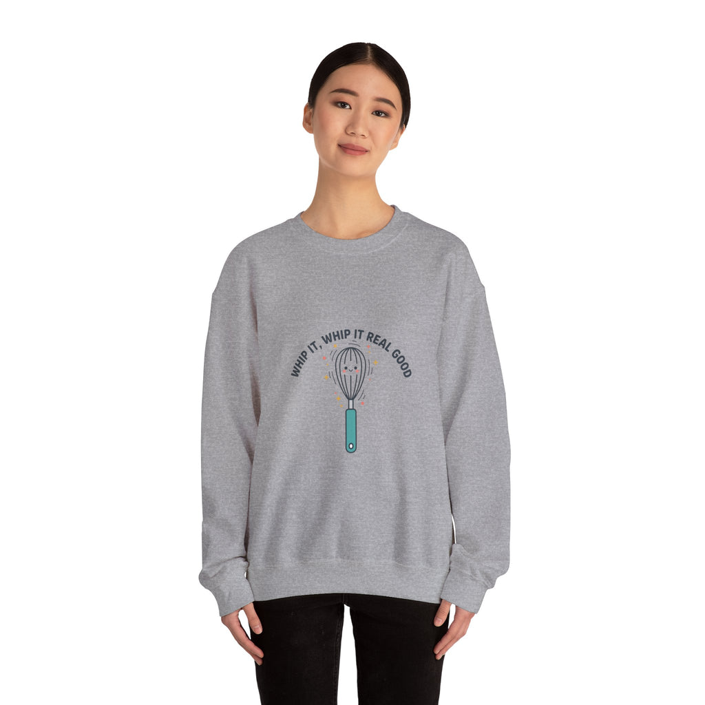 Whip It Whip It Real Good Crewneck Sweatshirt | kitchen pun, cooking humor