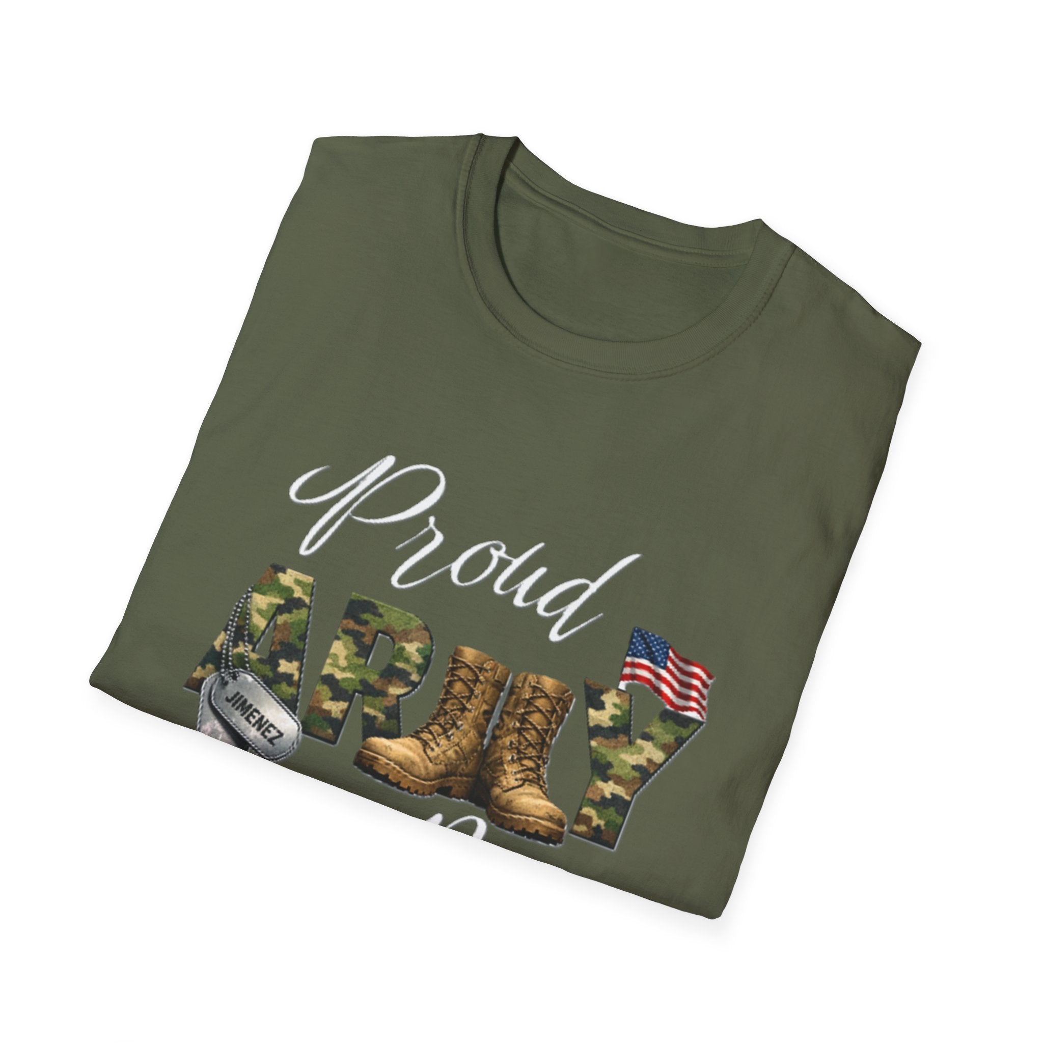 Proud Army Mom T-Shirt — Military Camouflage Boots & Flag Design
