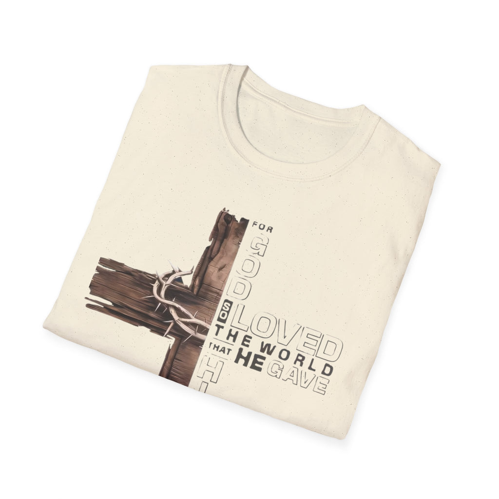Christian Cross T-Shirt — "He Loved The World" Faith Graphic Tee