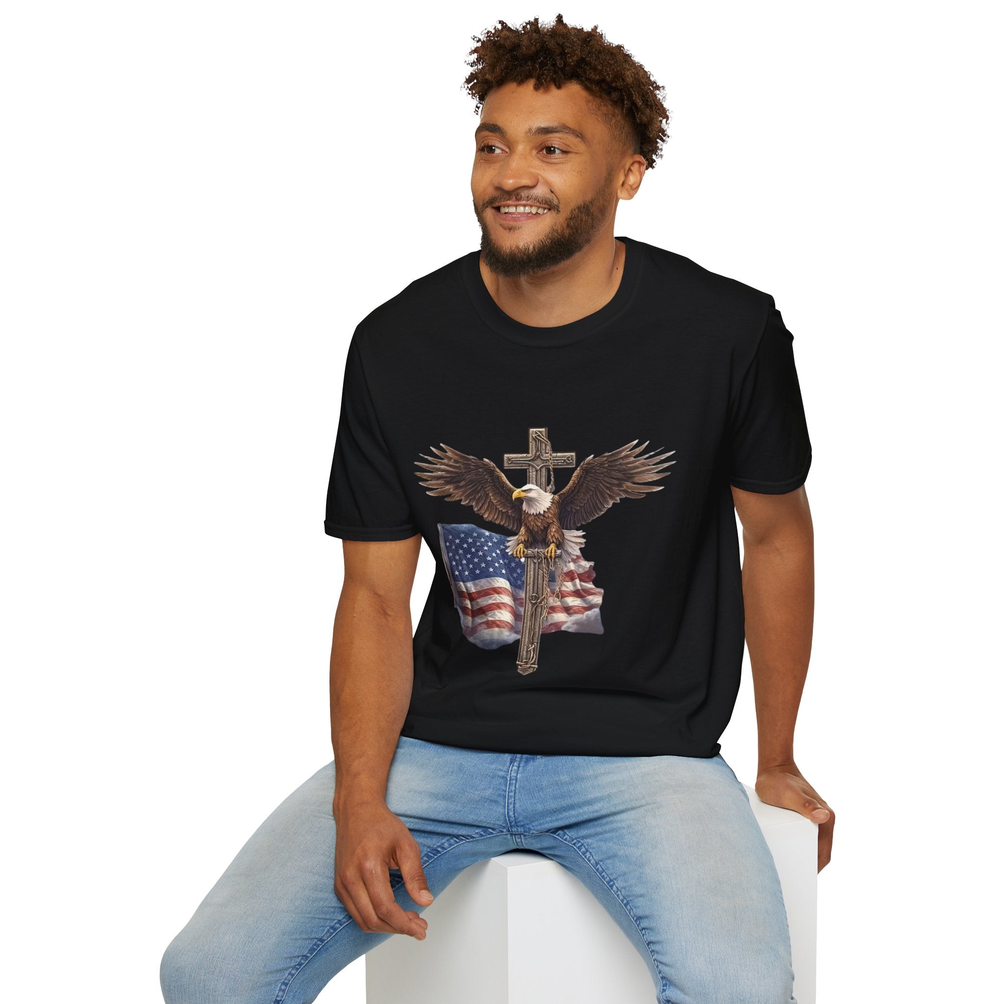Patriotic Eagle Cross T-Shirt — American Flag Christian Tee