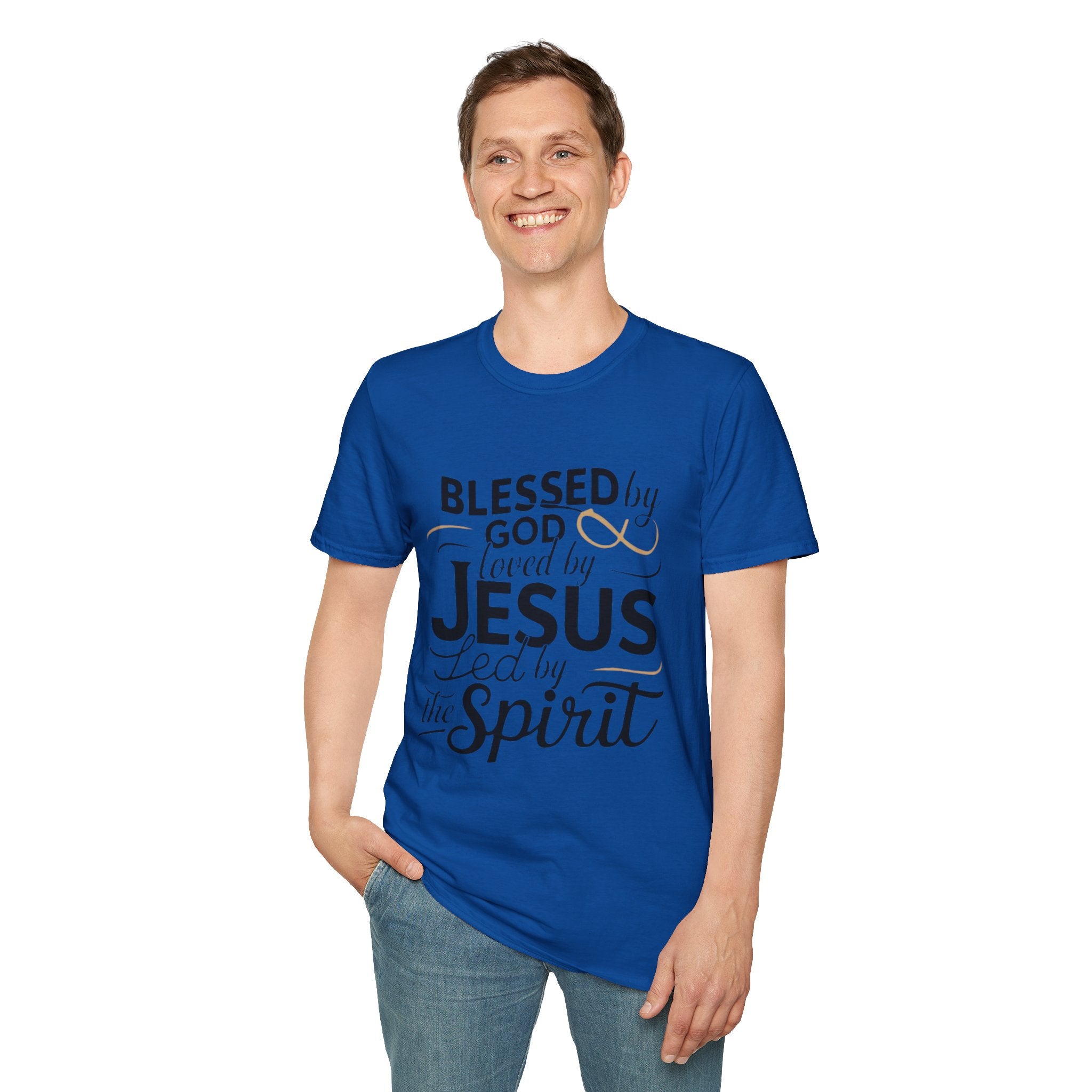 Jesus Blessed by God Faith T-Shirt — "Blessed by God, Loved by Jesus, Led by the Spirit" Christian Tee