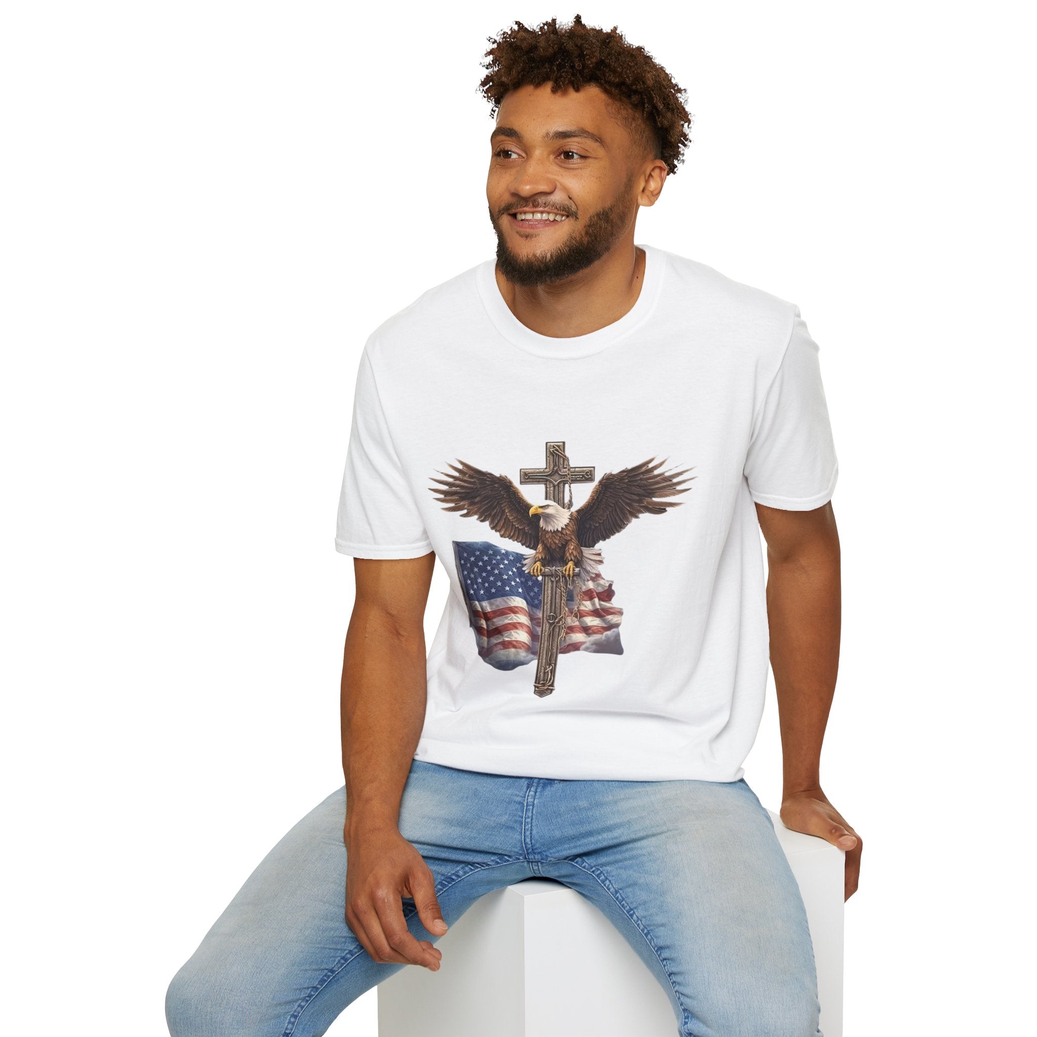 Patriotic Eagle Cross T-Shirt — American Flag Christian Tee