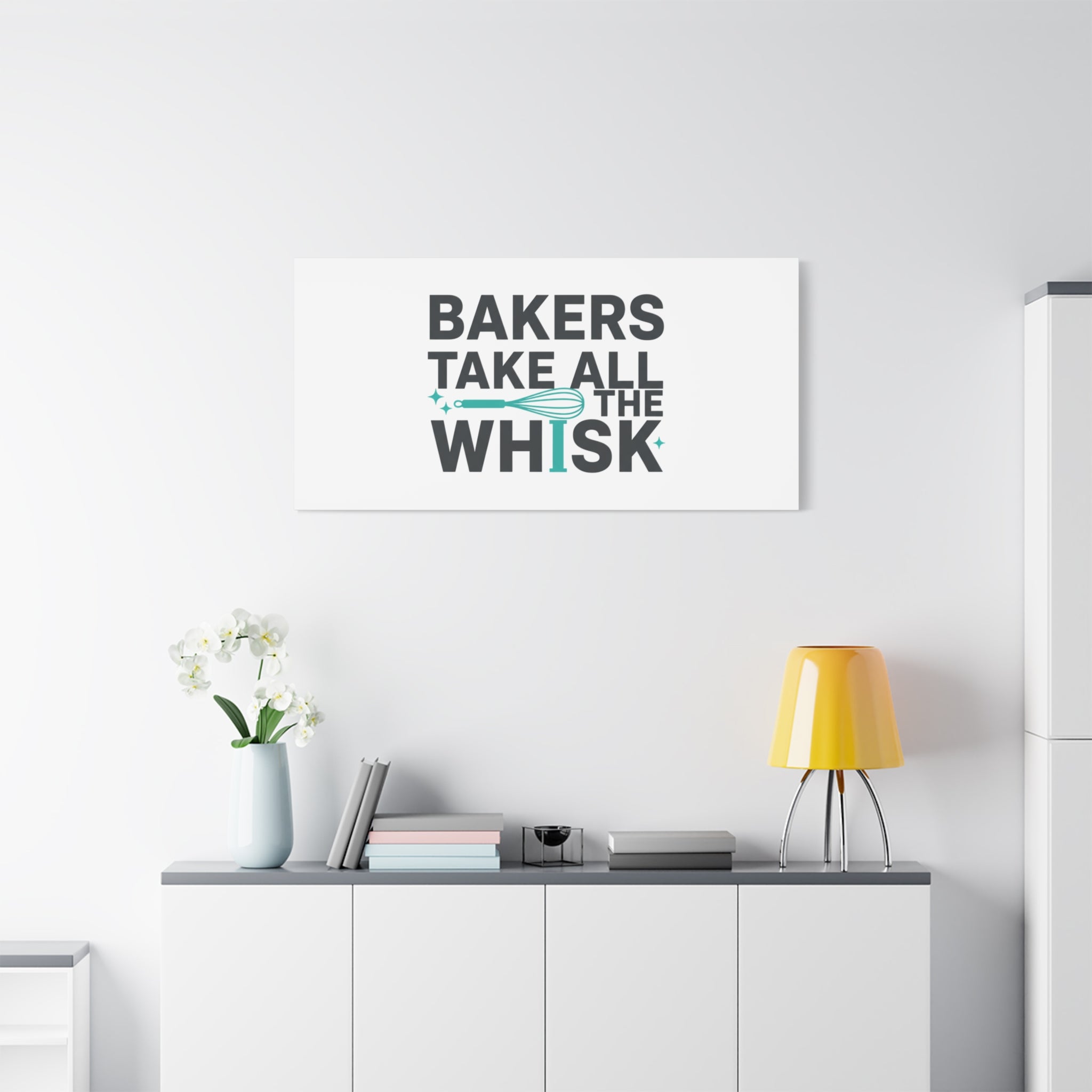 Bakers Take All The Whisk Canvas, Kitchen Pun Minimalism, cooking humor wall art