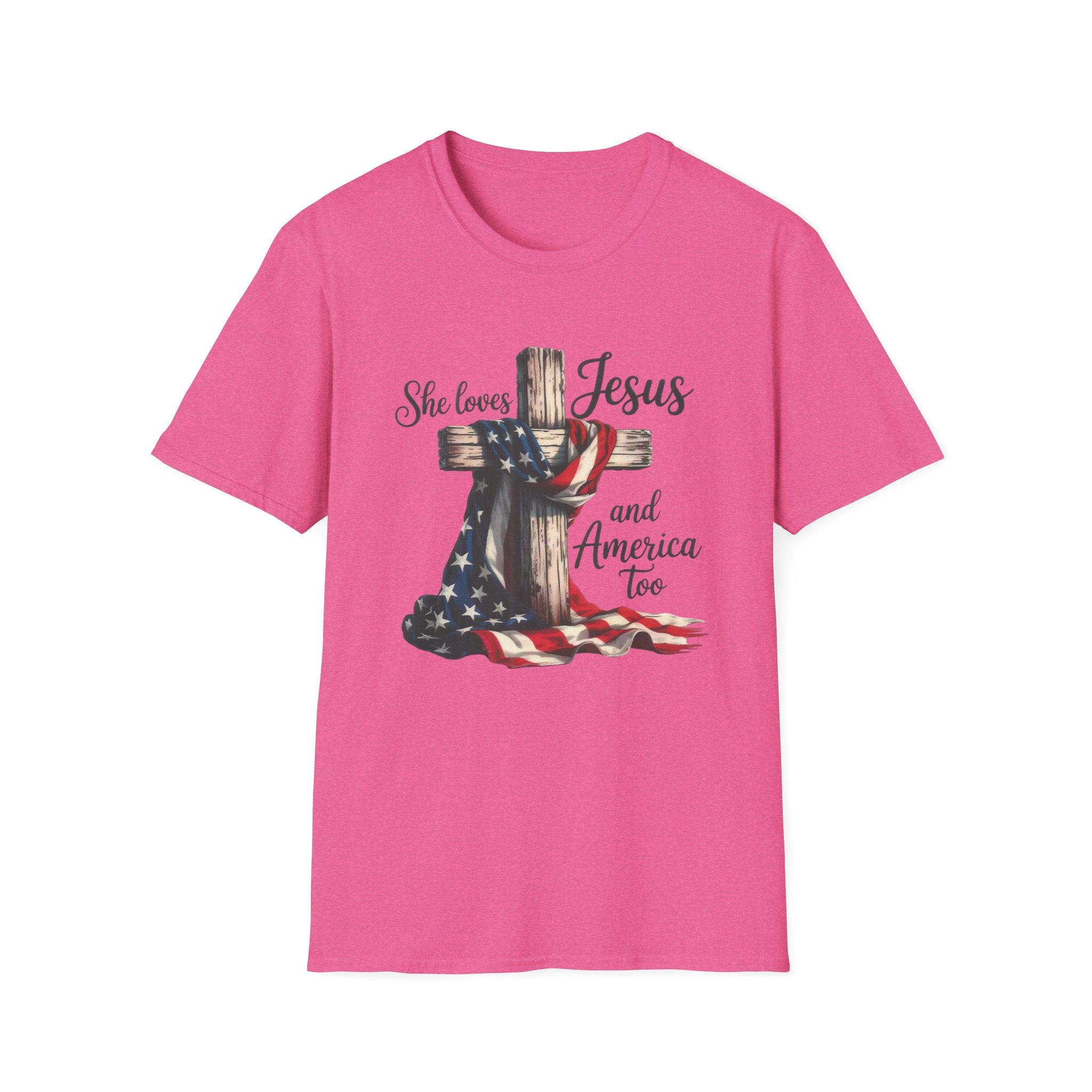 Jesus and America T-Shirt - 'She Loves Jesus and America Too' Patriotic Christian Tee