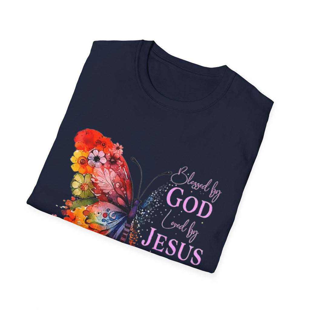 Butterfly Faith T-Shirt — 'Saved by God, Loved by Jesus & Led by the Spirit' Christian Tee