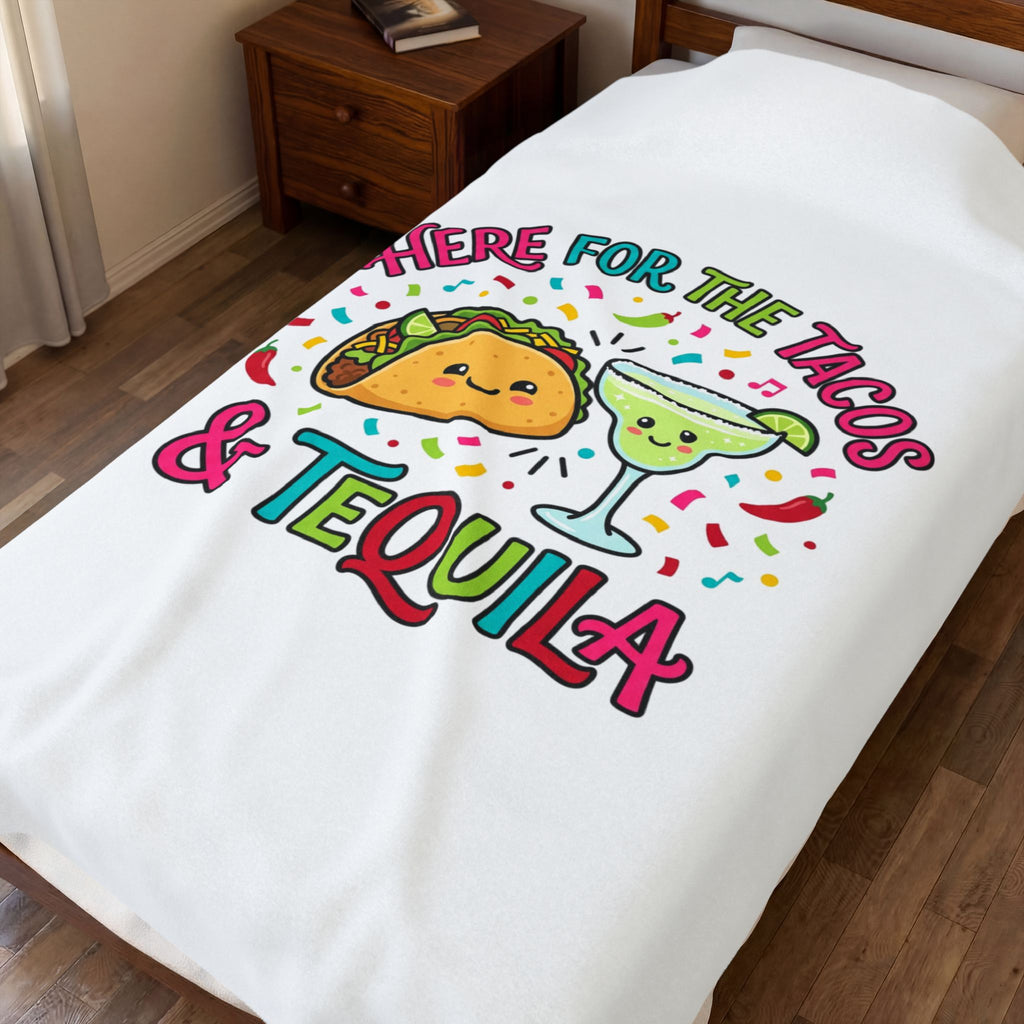 Here for the Tacos & Tequila Velveteen Plush Blanket | Cinco de Mayo, fiesta humor