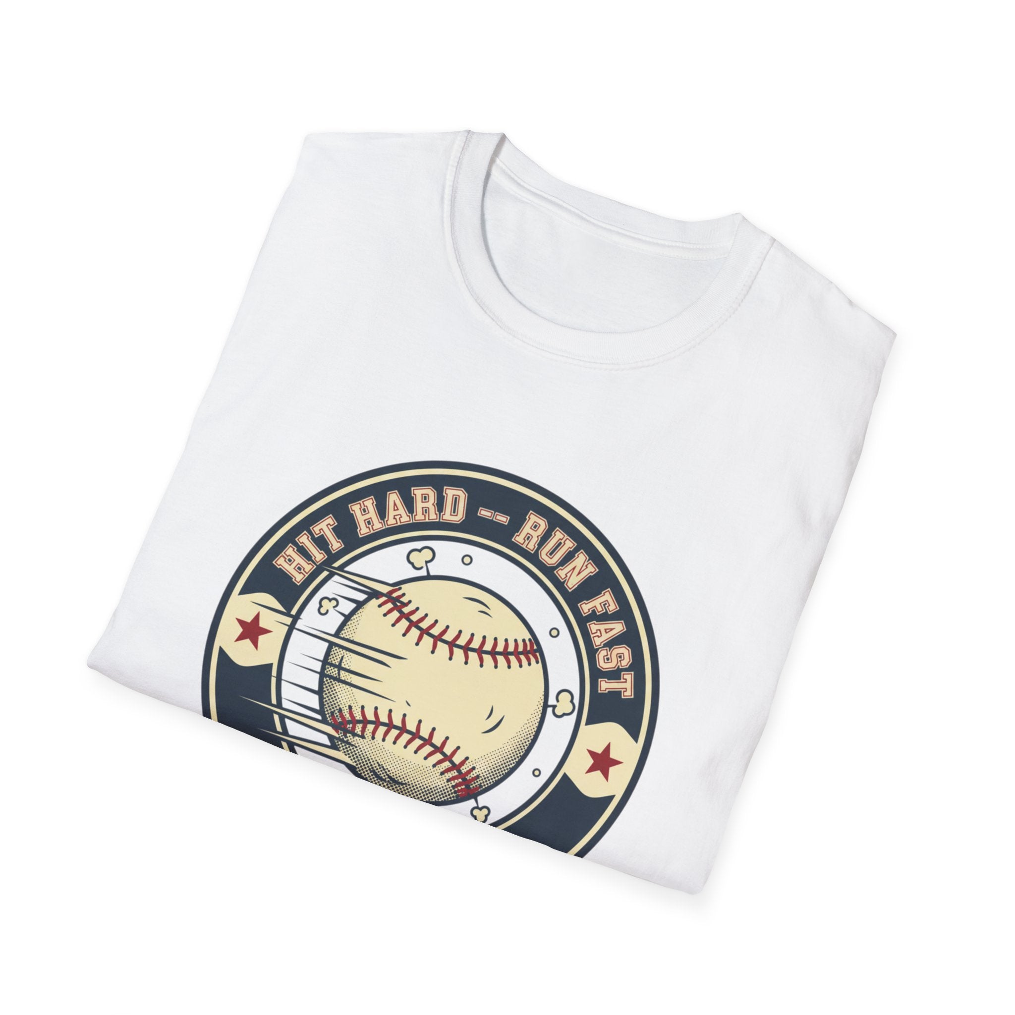 Baseball Tee — “Hit Hard • Run Fast • Turn Left” Vintage Softball Graphic Shirt