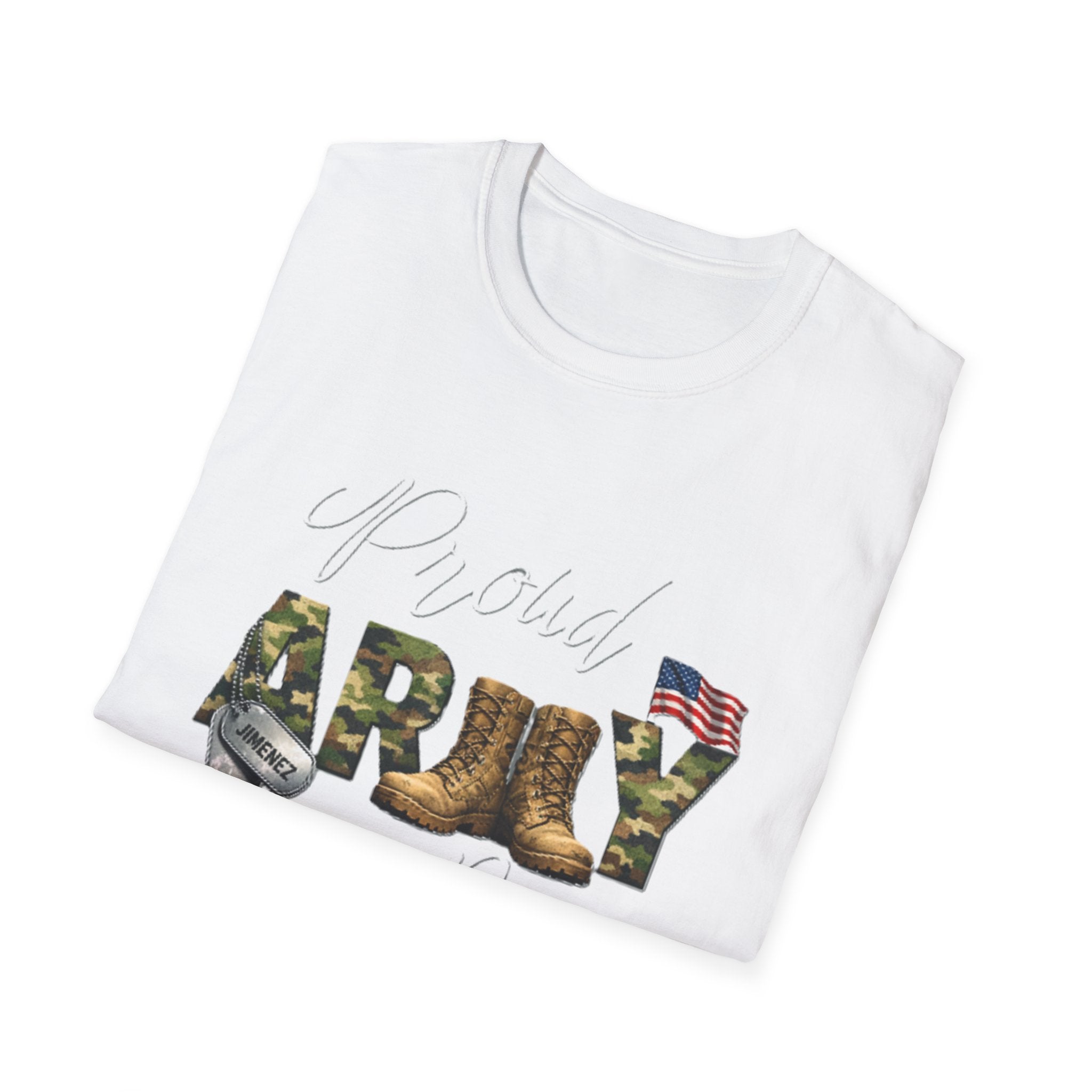 Proud Army Mom T-Shirt — Military Camouflage Boots & Flag Design
