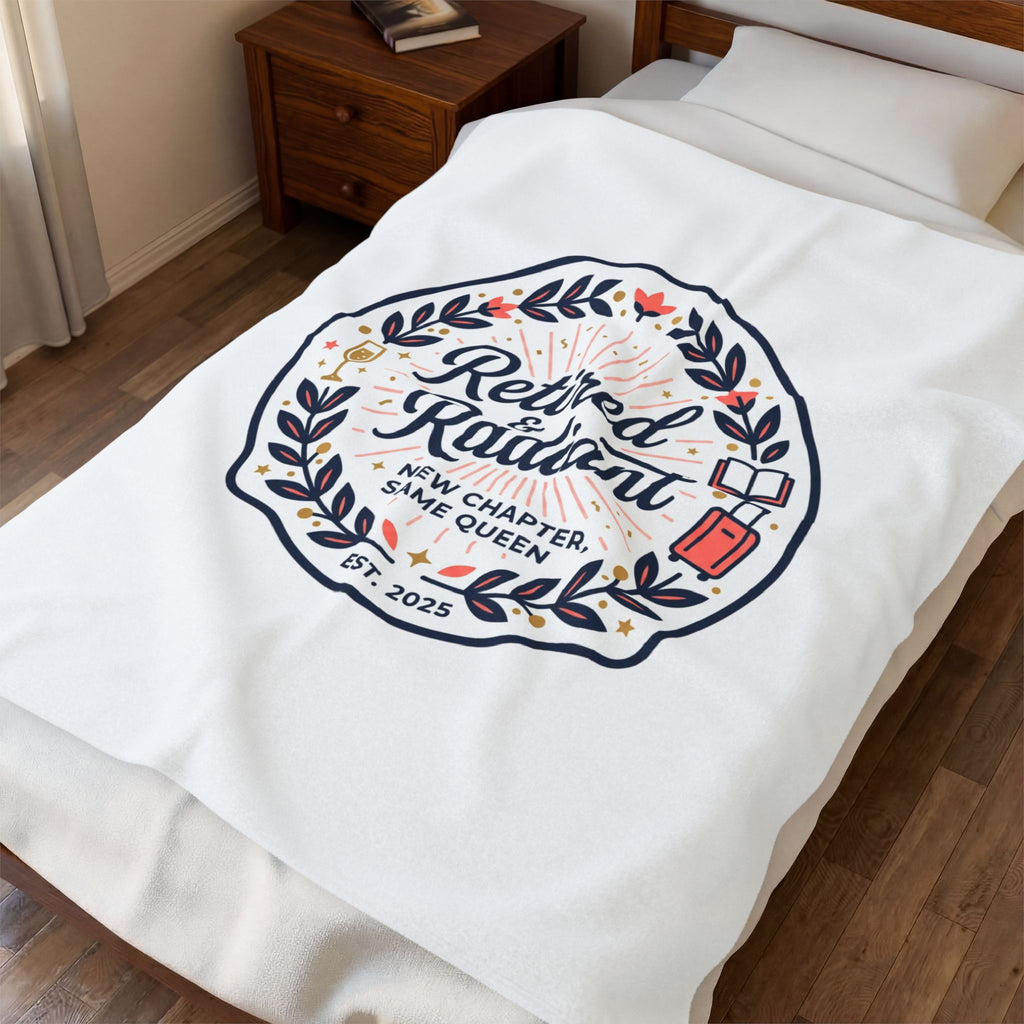 Retired & Radiant Velveteen Plush Blanket | retirement gifts, personalized retirement gifts