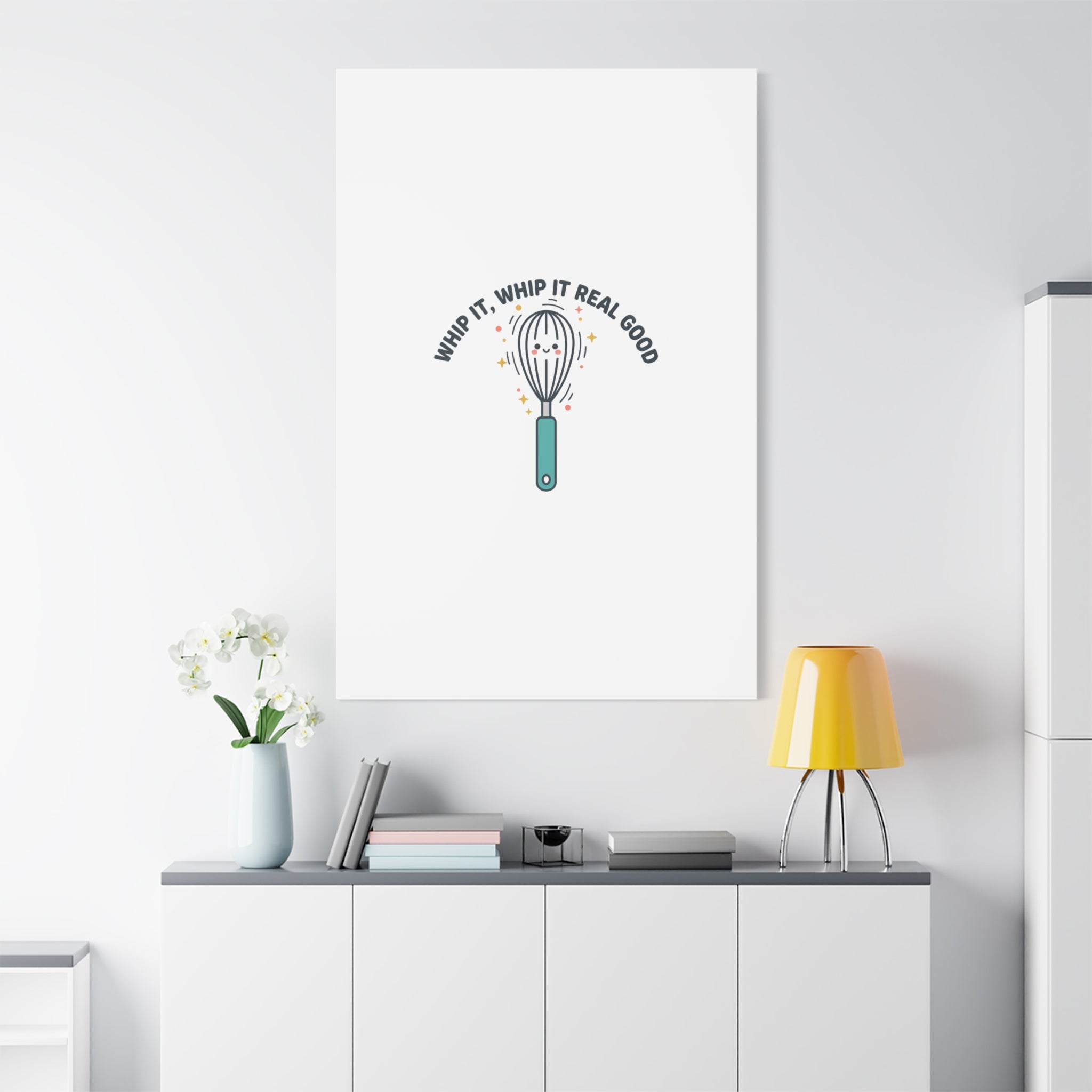 Whip It, Whip It Real Good Canvas | Kitchen Pun Minimalism, Cooking Humor