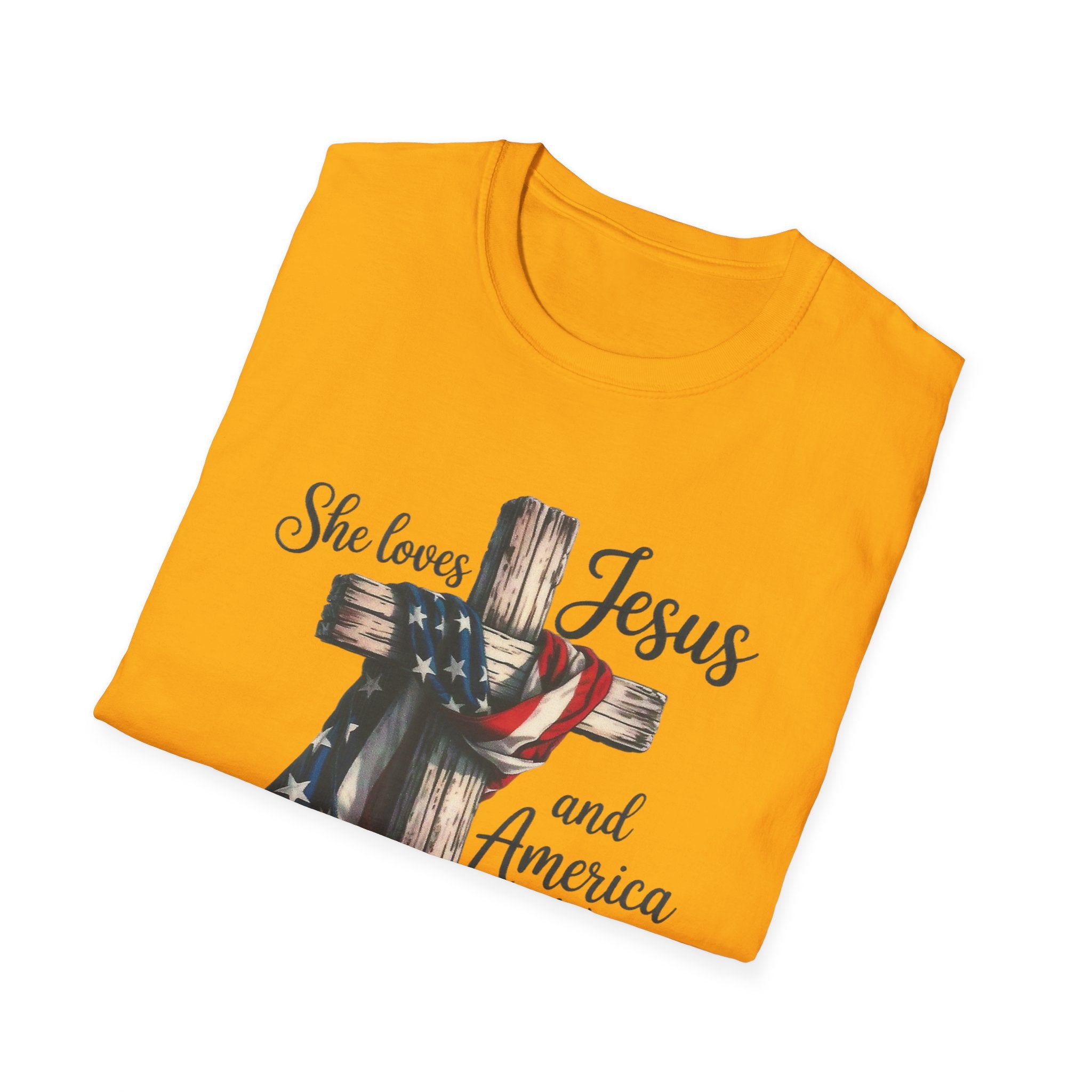 Jesus and America T-Shirt - 'She Loves Jesus and America Too' Patriotic Christian Tee