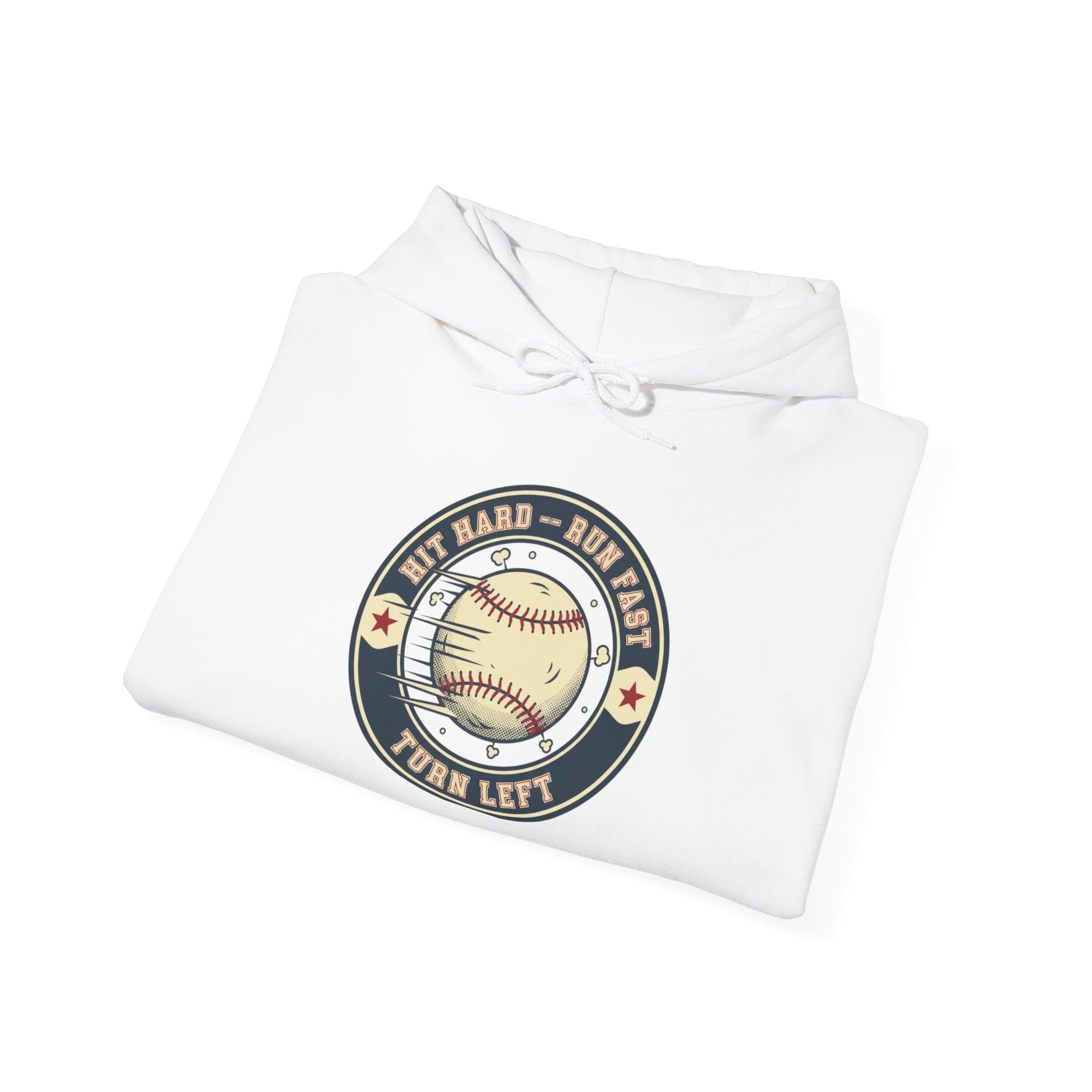 Baseball Hoodie - 'Hit Hard Run Fast Turn Left' Vintage Baseball Pullover