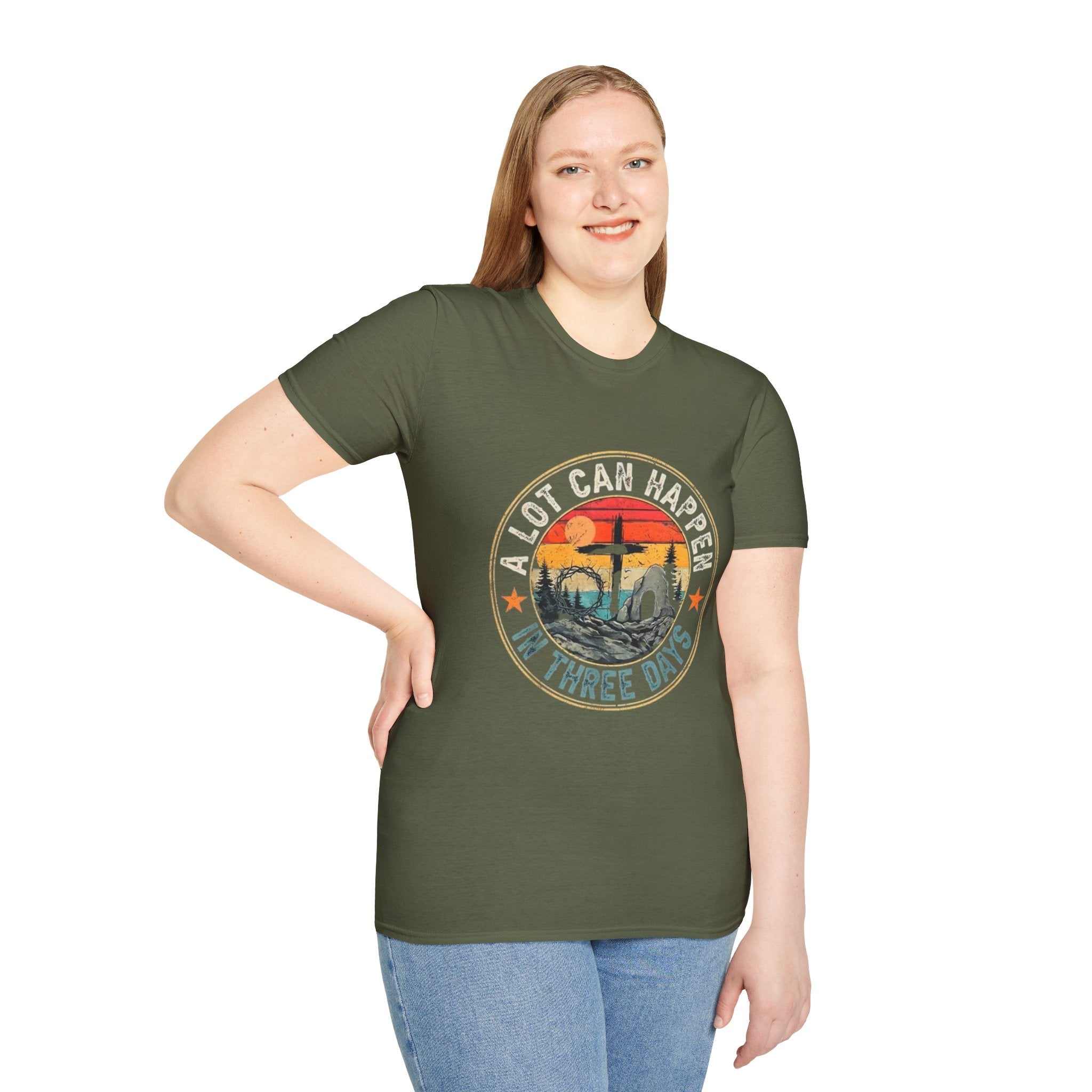 Christian T-Shirt — "A Lot Can Happen In Three Days" Vintage Resurrection Tee
