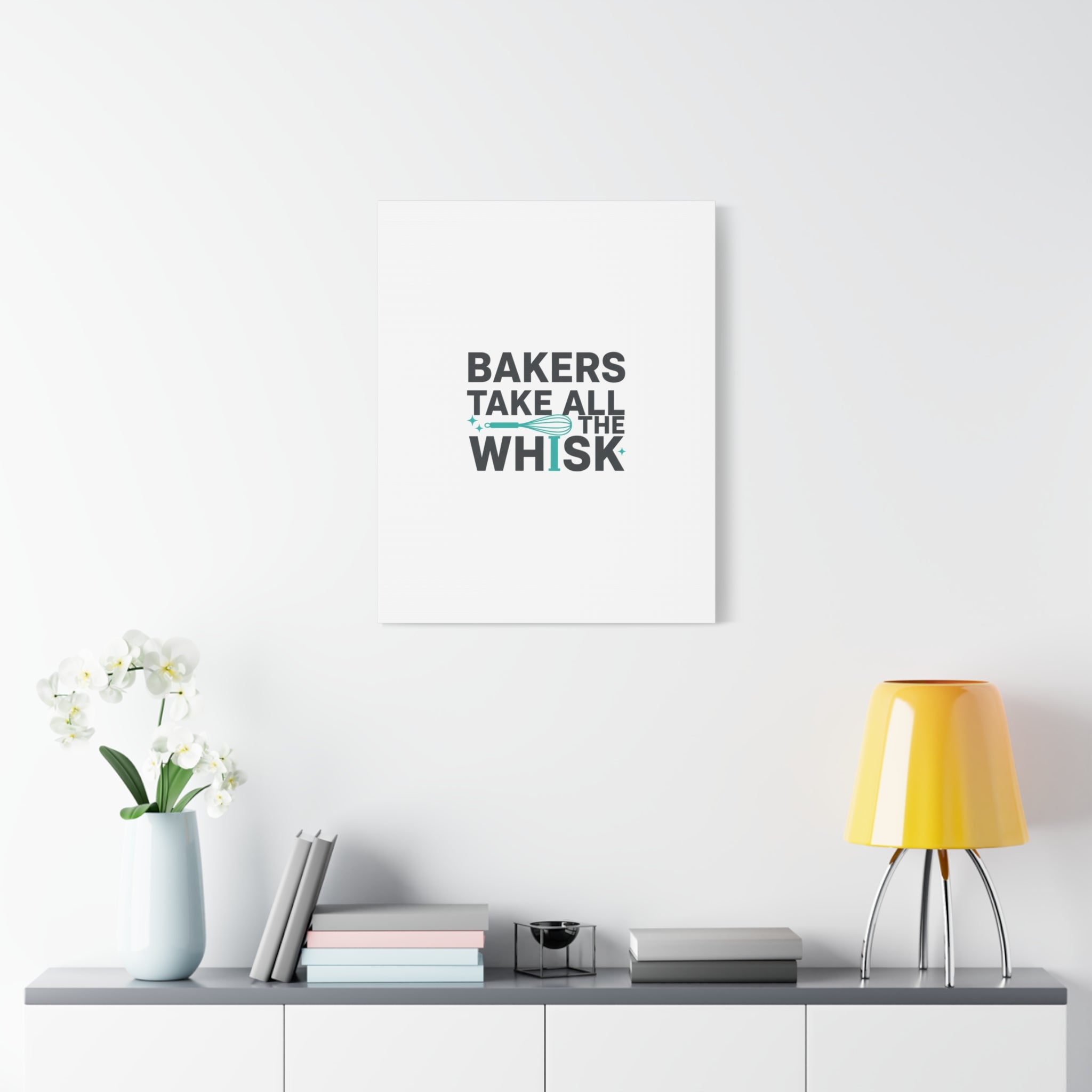 Bakers Take All The Whisk Canvas, Kitchen Pun Minimalism, cooking humor wall art