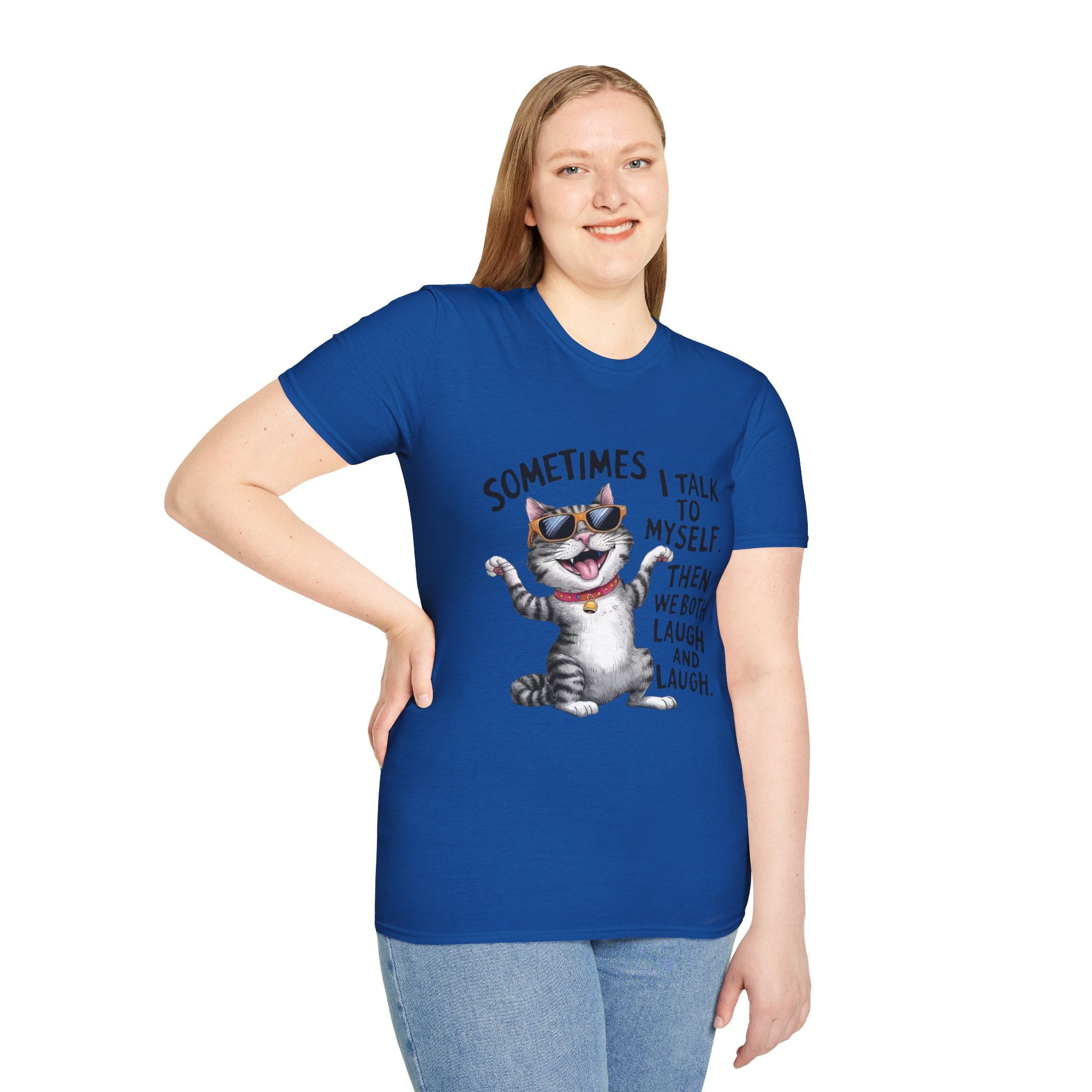 Funny Cat T-Shirt — "Sometimes I Talk To Myself, Then We Both Laugh" Graphic Tee