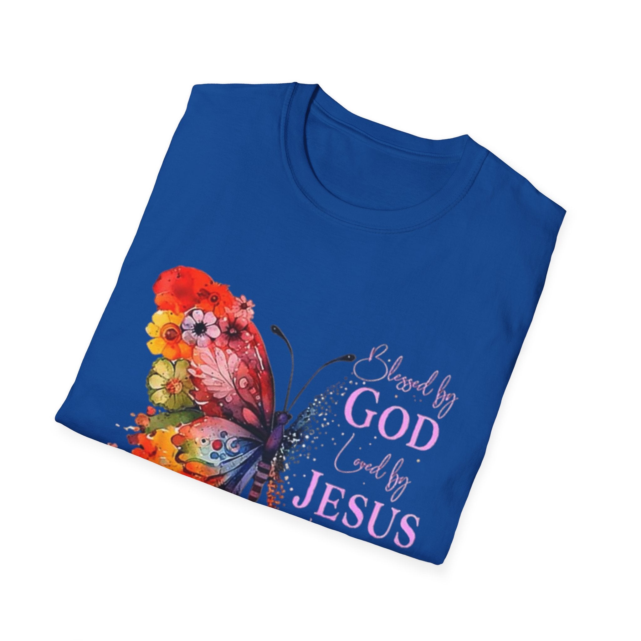 Butterfly Faith T-Shirt — 'Saved by God, Loved by Jesus & Led by the Spirit' Christian Tee