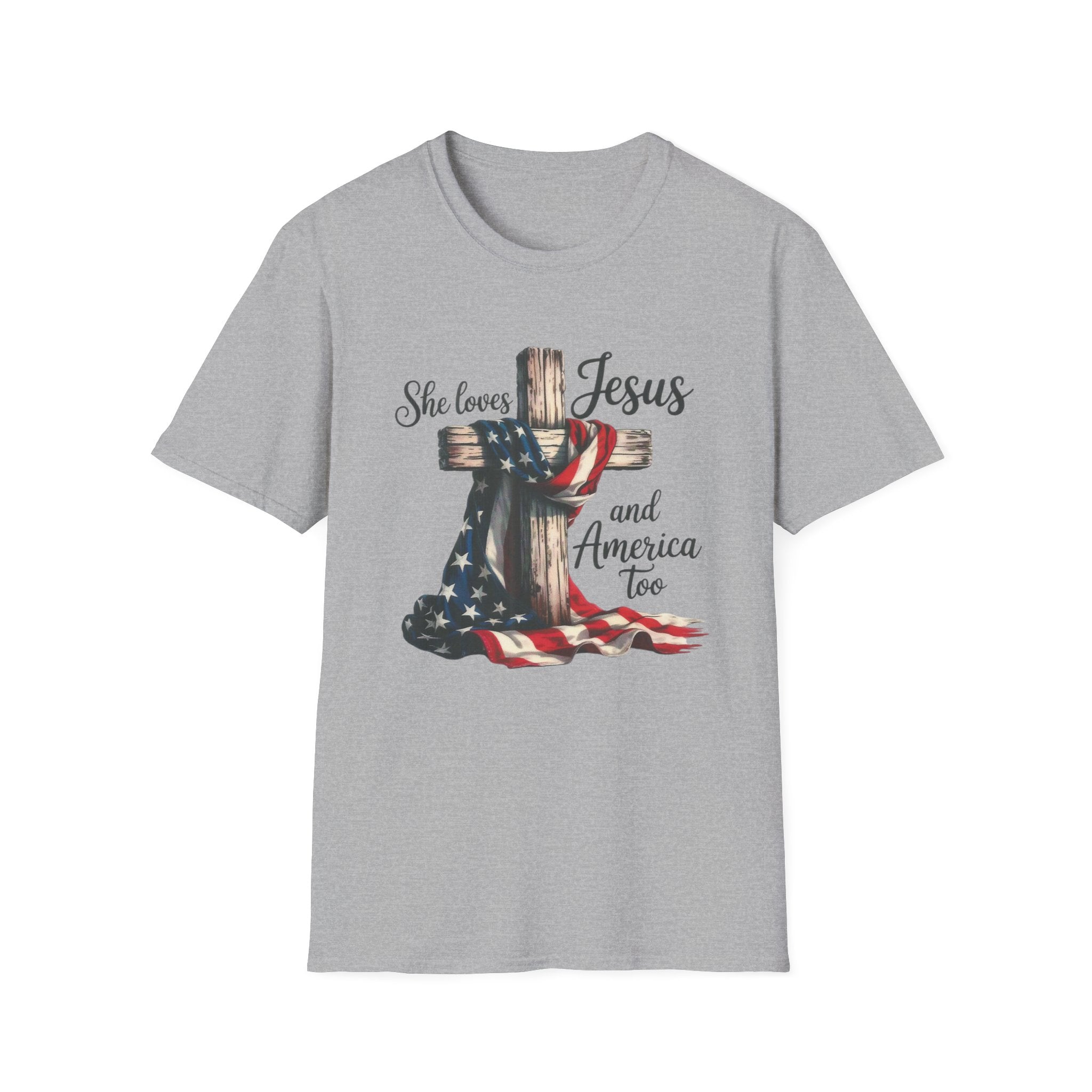 Jesus and America T-Shirt - 'She Loves Jesus and America Too' Patriotic Christian Tee