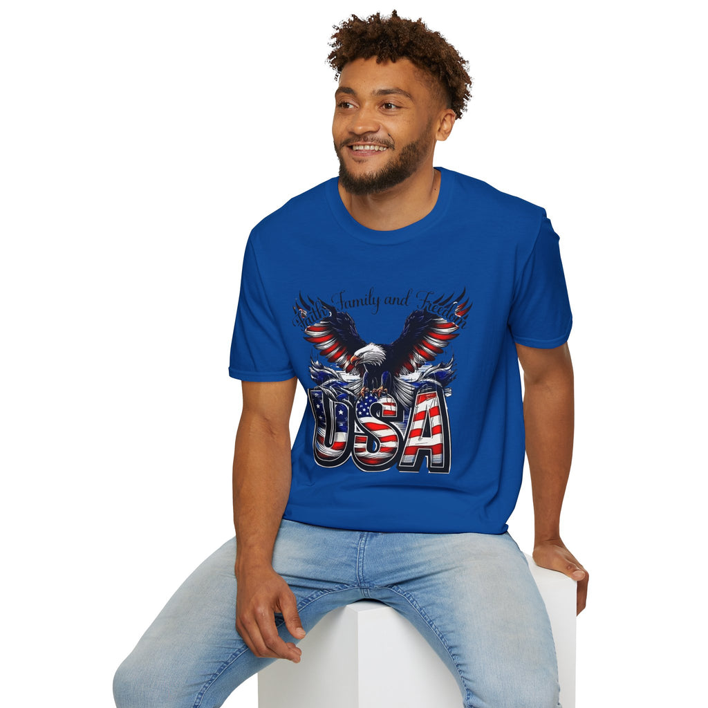 USA Eagle T-Shirt — Patriotic Bald Eagle with American Flag Text