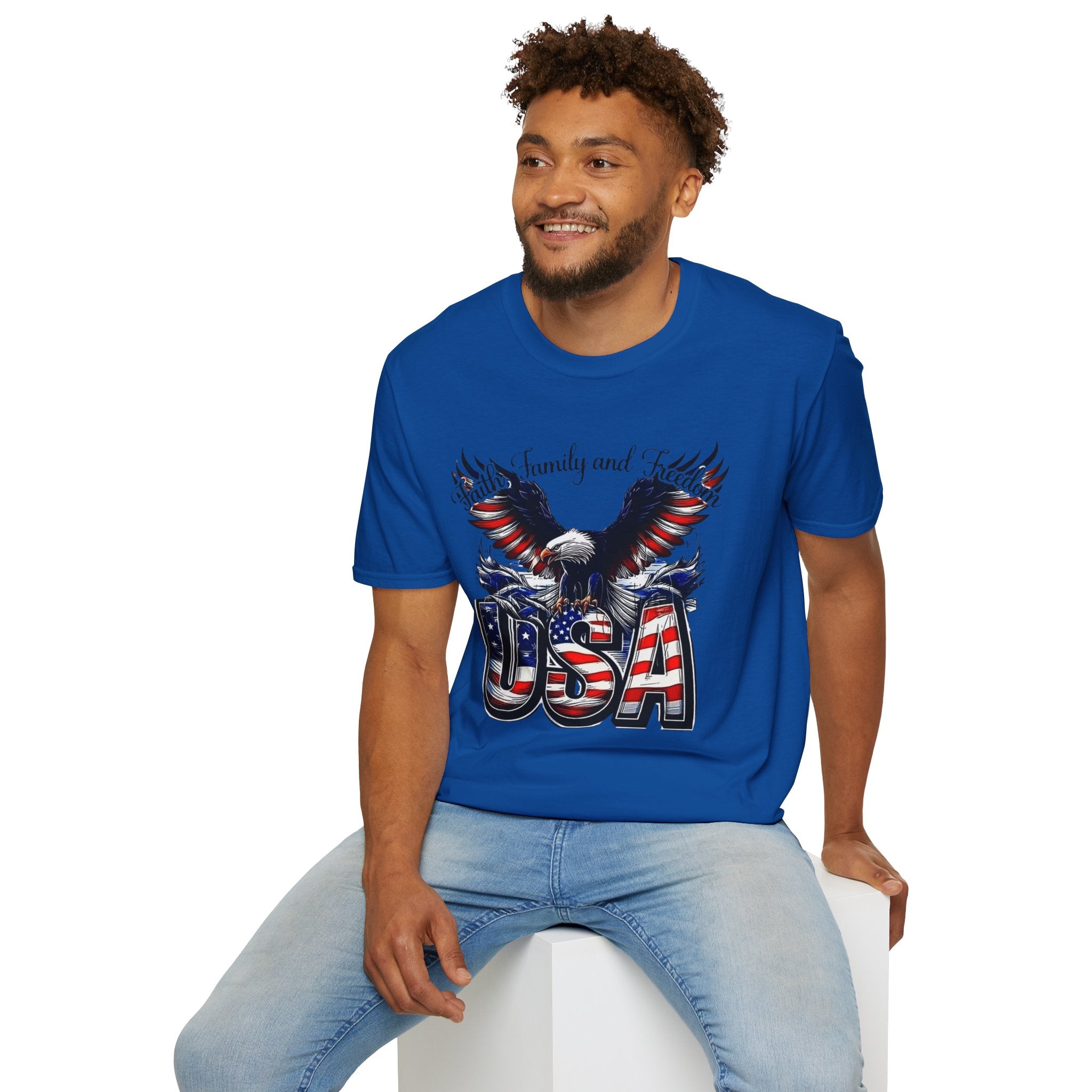USA Eagle T-Shirt — Patriotic Bald Eagle with American Flag Text