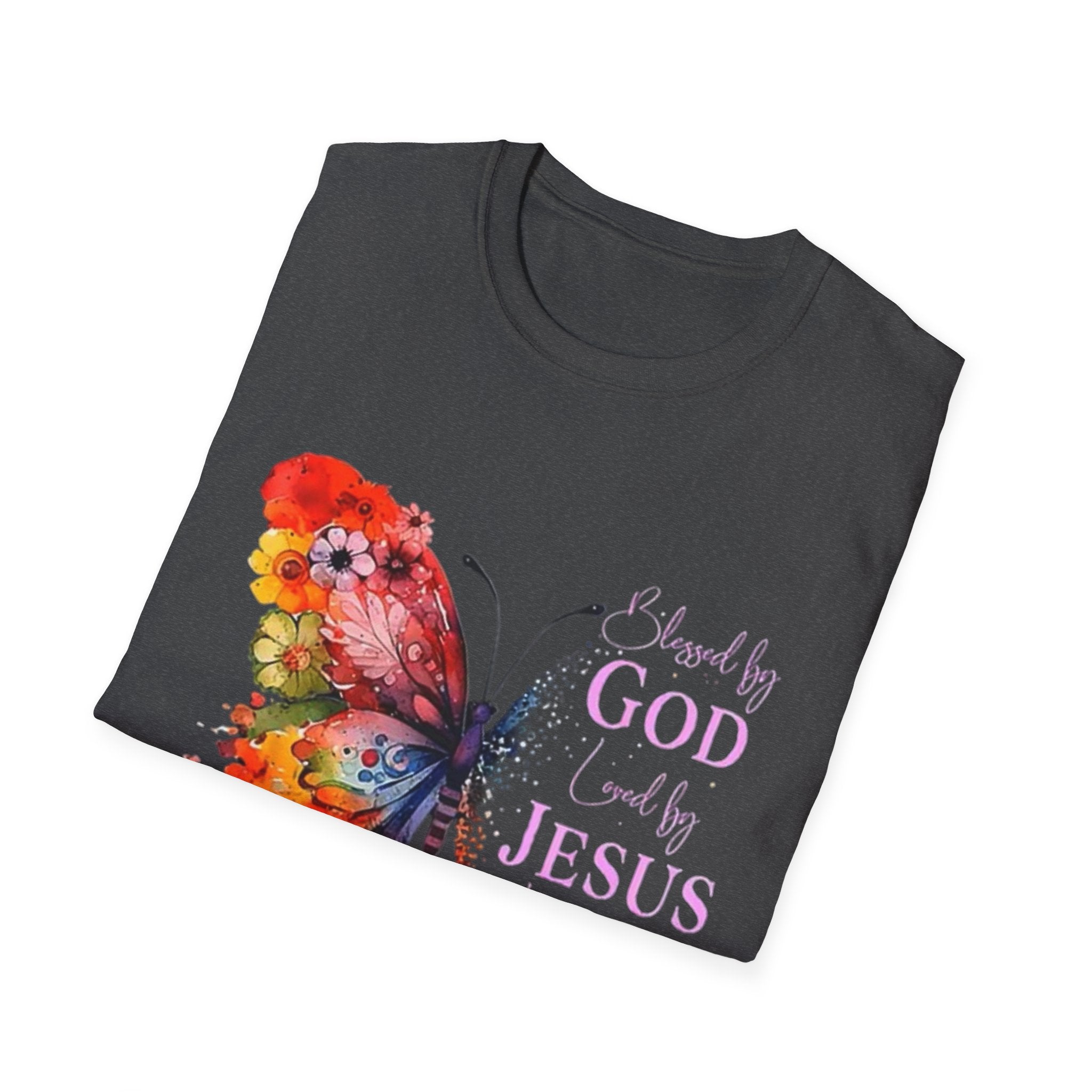 Butterfly Faith T-Shirt — 'Saved by God, Loved by Jesus & Led by the Spirit' Christian Tee