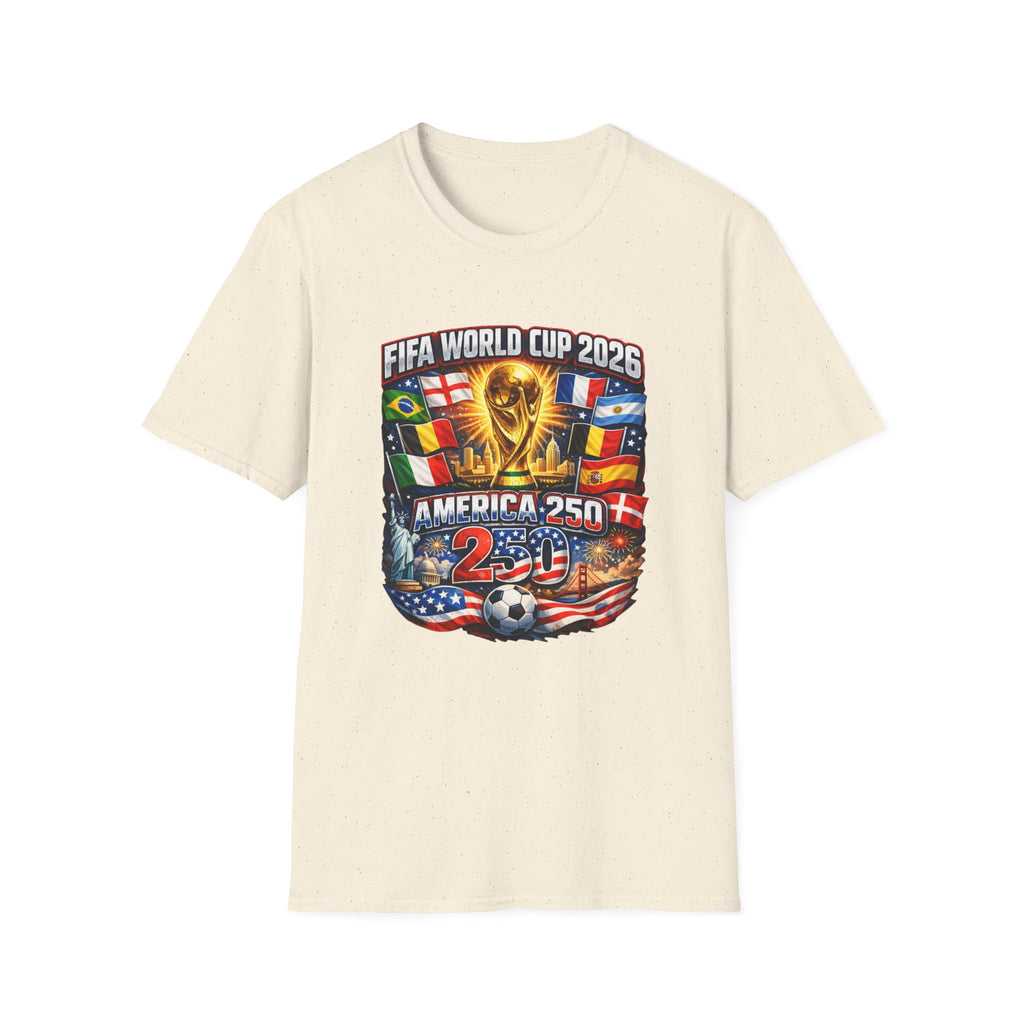 FIFA World Cup 2026 T-Shirt — America 250 Soccer Trophy & Flags Tee