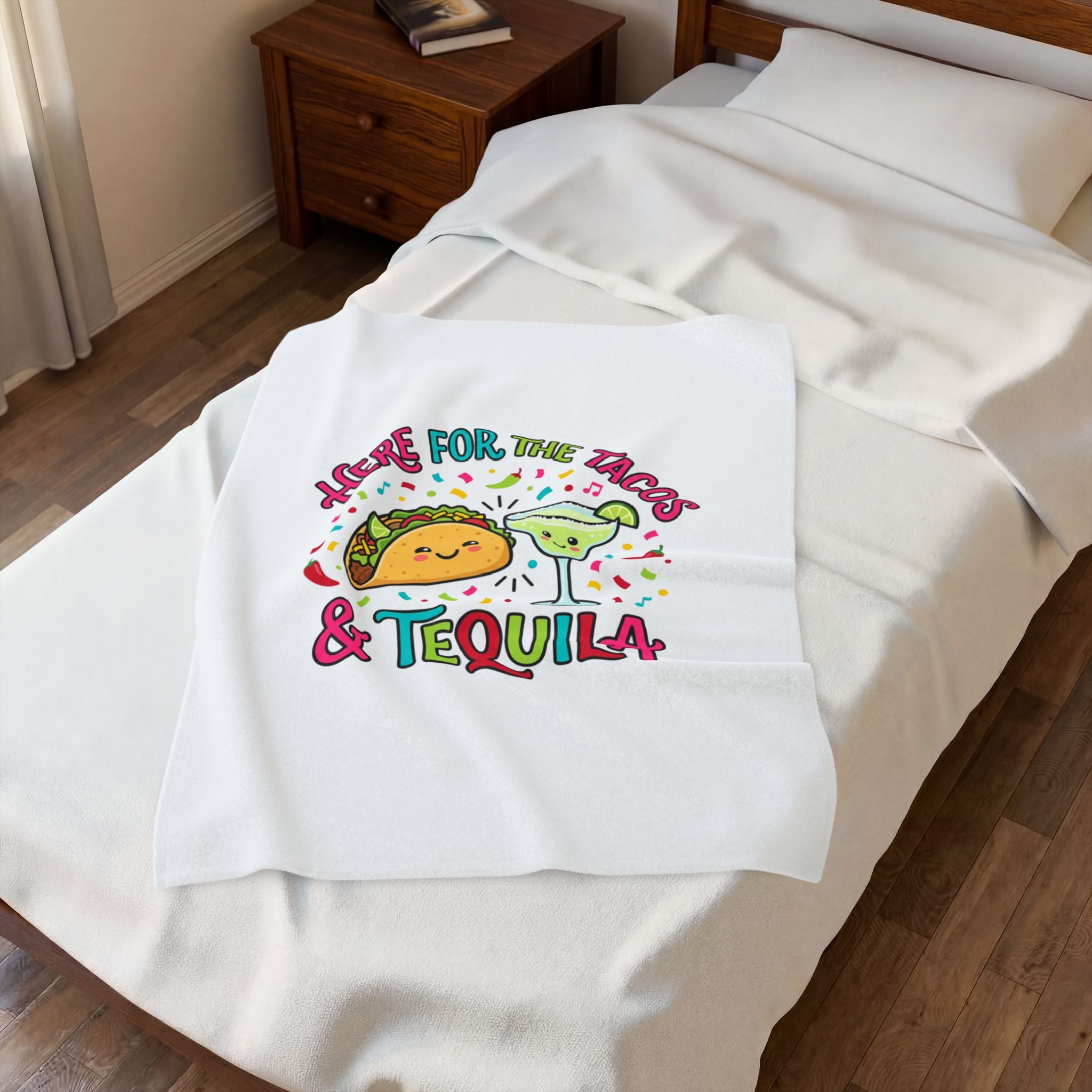 Here for the Tacos & Tequila Velveteen Plush Blanket | Cinco de Mayo, fiesta humor
