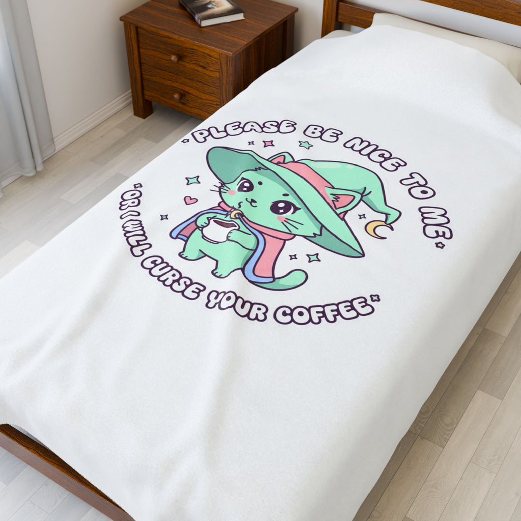 Please Be Nice To Me Plush Blanket | kawaii threat, pastel cute menacing