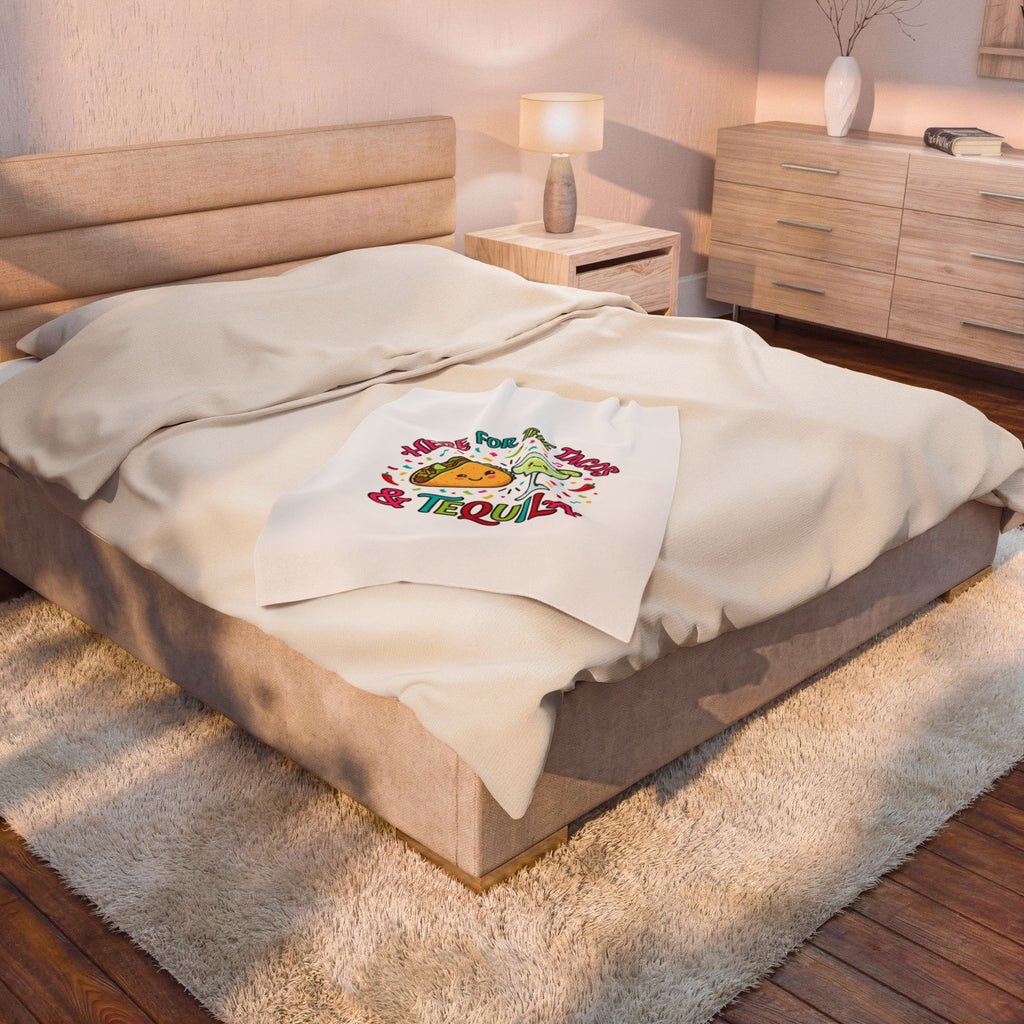Here for the Tacos & Tequila Velveteen Plush Blanket | Cinco de Mayo, fiesta humor
