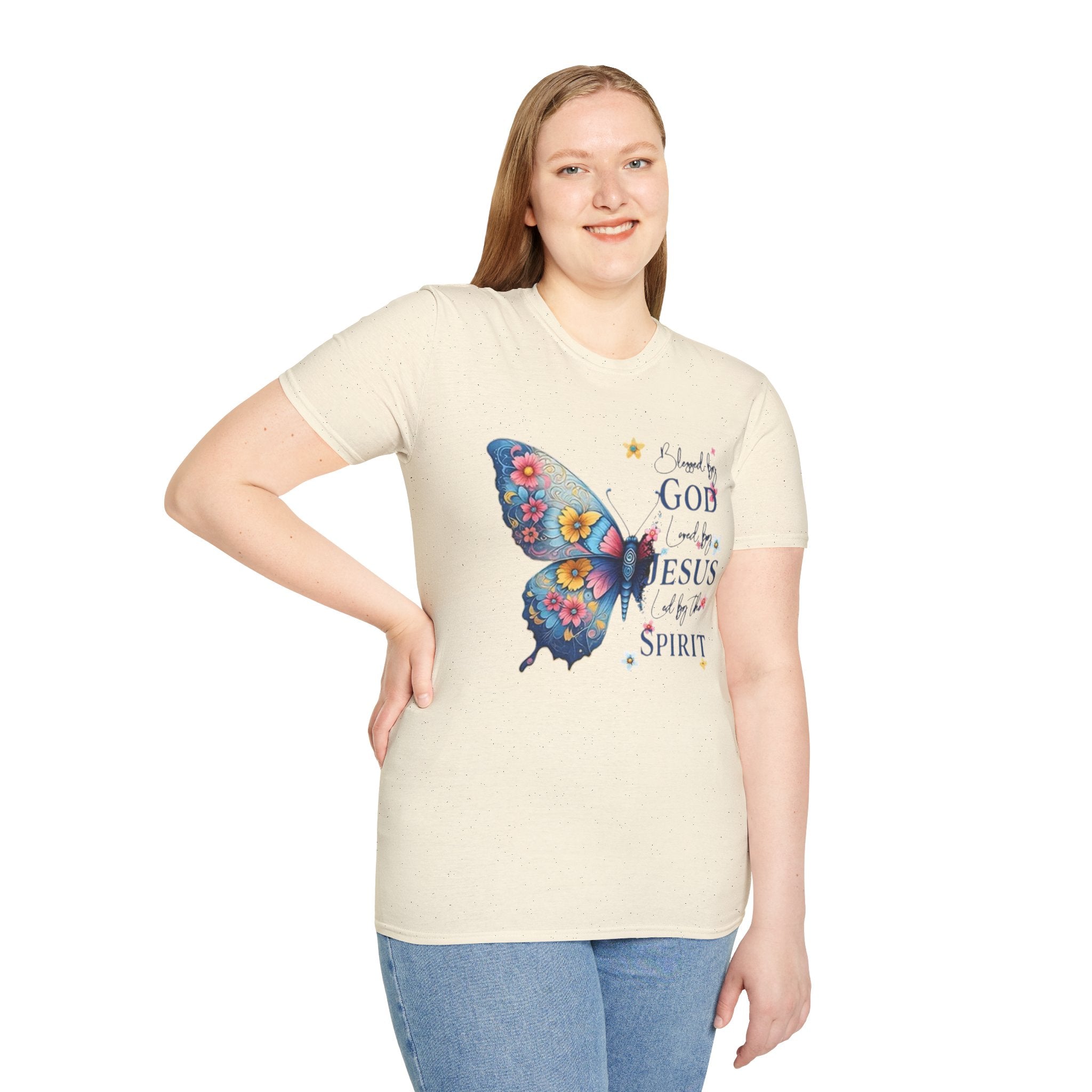 Butterfly Faith T-Shirt — "I am loved by God and held by Jesus and the Spirit" Christian Tee