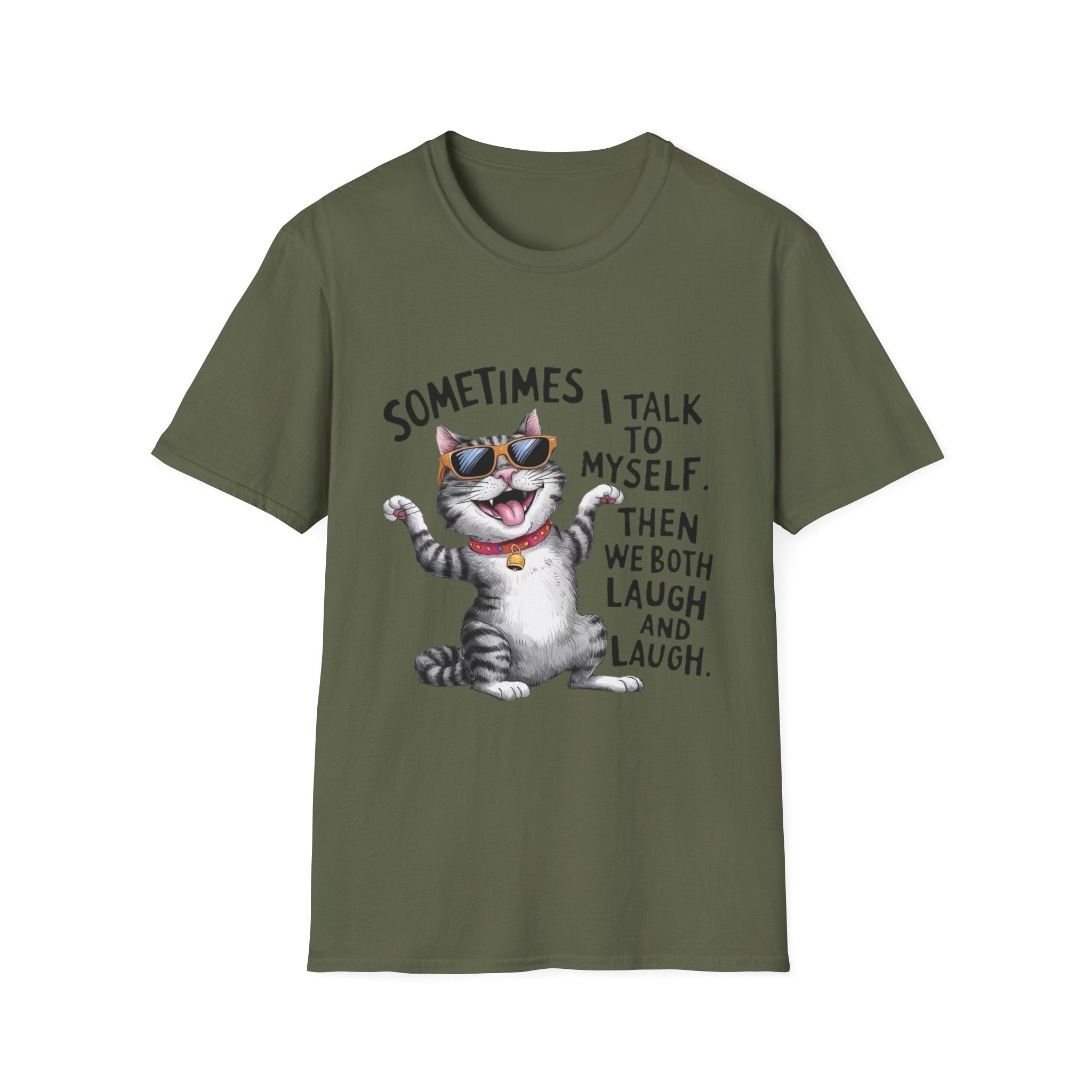 Funny Cat T-Shirt — "Sometimes I Talk To Myself, Then We Both Laugh" Graphic Tee
