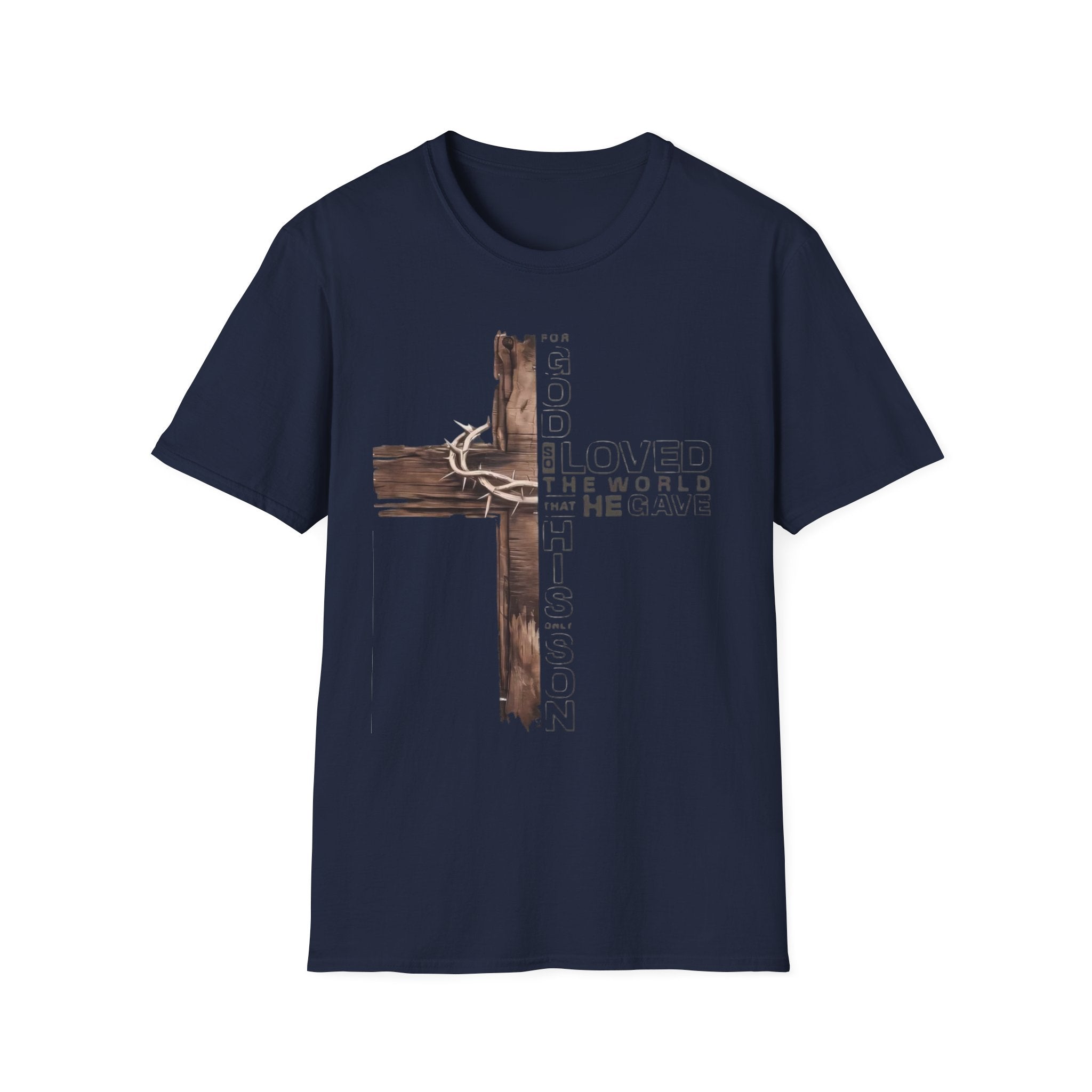 Christian Cross T-Shirt — "He Loved The World" Faith Graphic Tee
