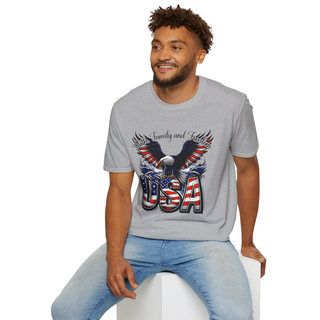 USA Eagle T-Shirt — Patriotic Bald Eagle with American Flag Text