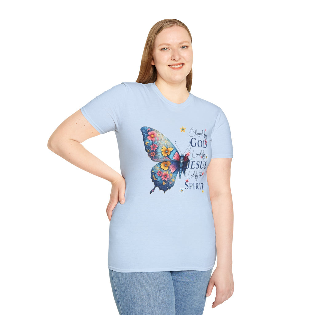 Butterfly Faith T-Shirt — "I am loved by God and held by Jesus and the Spirit" Christian Tee