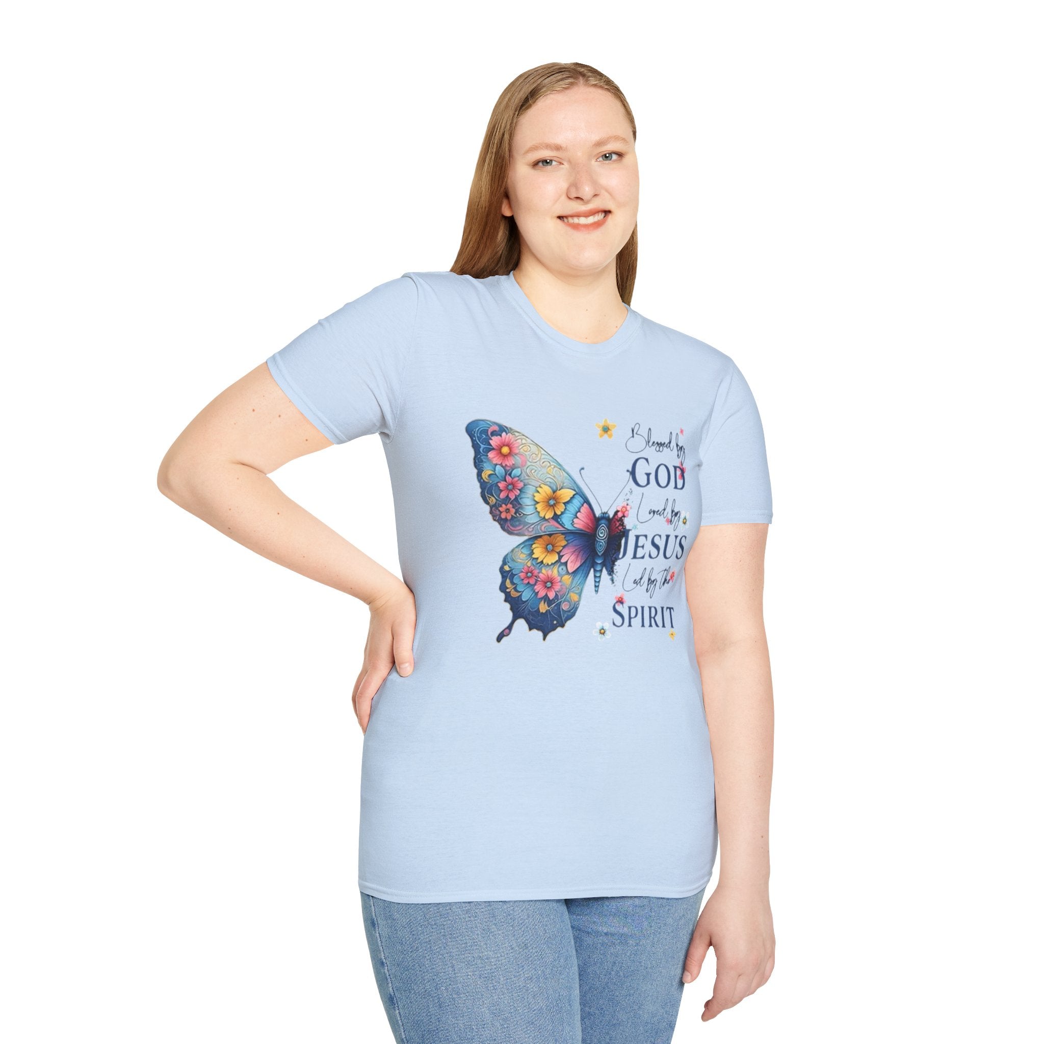 Butterfly Faith T-Shirt — "I am loved by God and held by Jesus and the Spirit" Christian Tee
