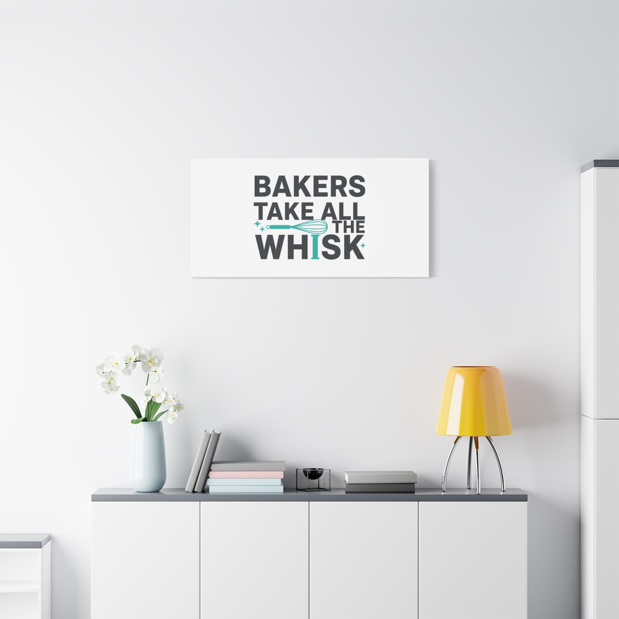 Bakers Take All The Whisk Canvas, Kitchen Pun Minimalism, cooking humor wall art