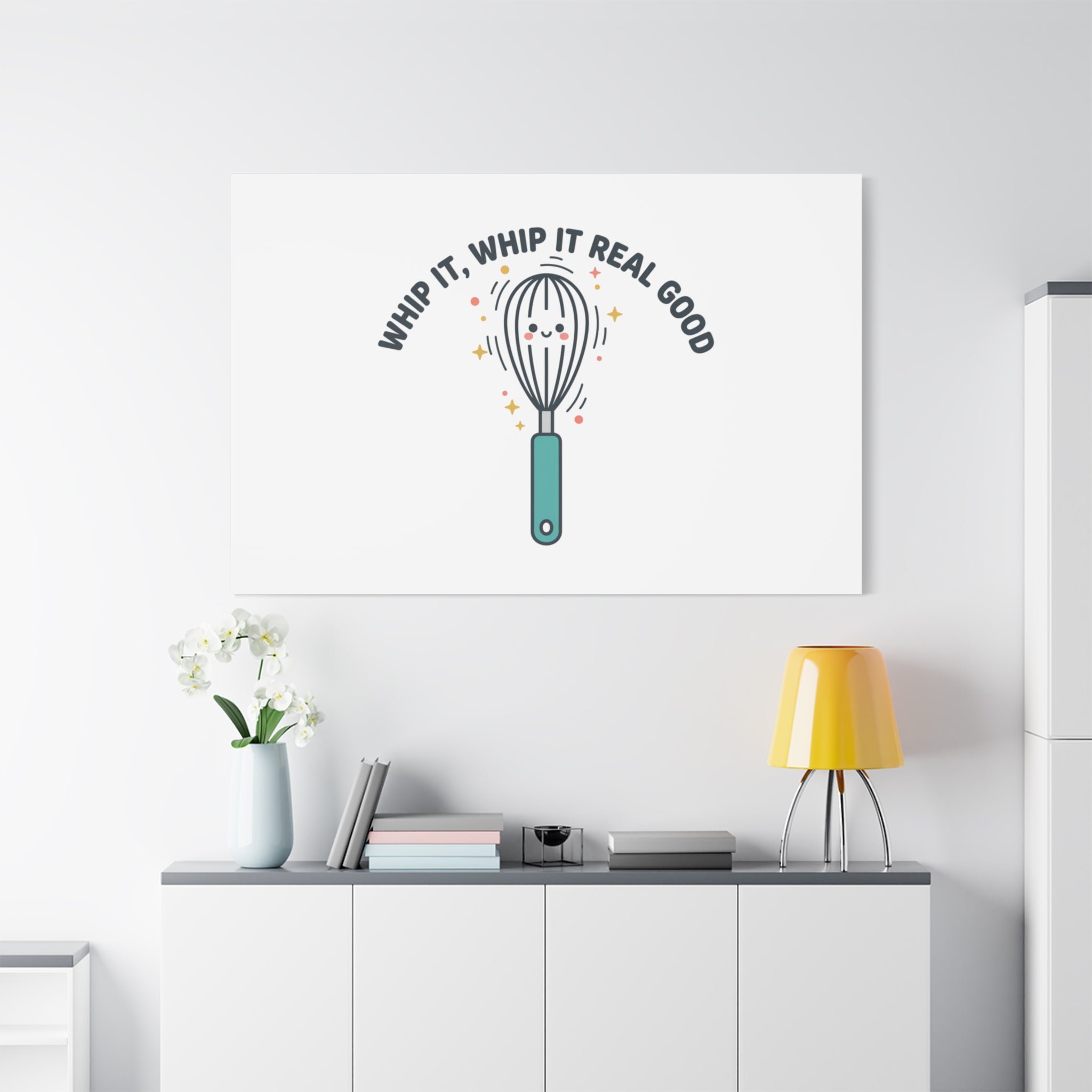 Whip It, Whip It Real Good Canvas | Kitchen Pun Minimalism, Cooking Humor