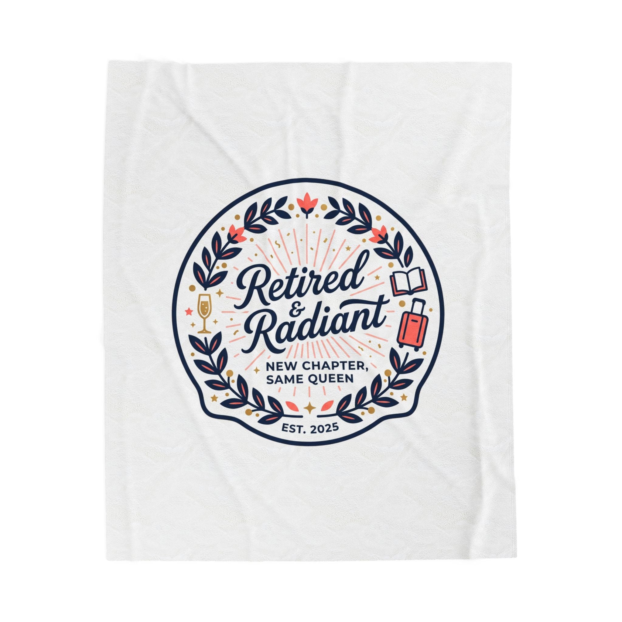 Retired & Radiant Velveteen Plush Blanket | retirement gifts, personalized retirement gifts