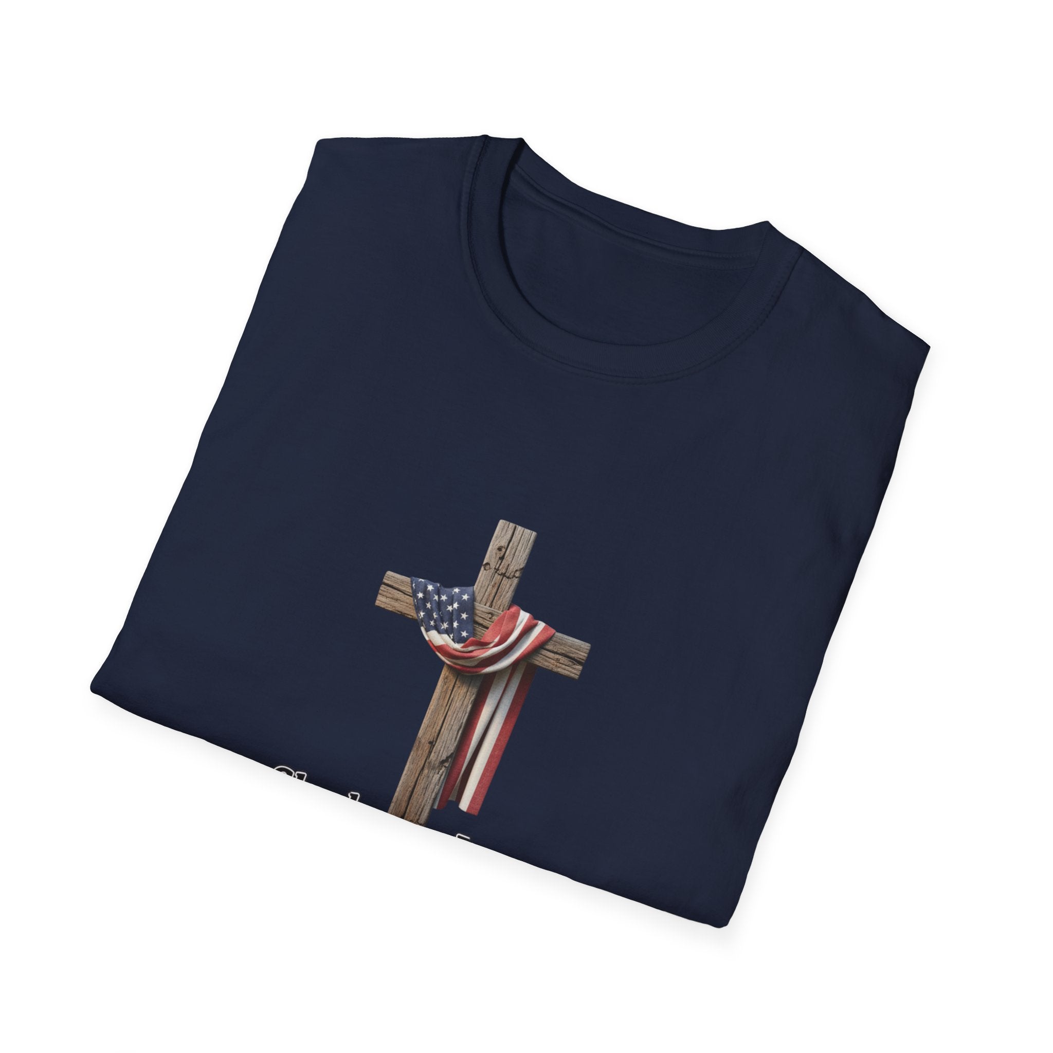 Christian Patriotic T-Shirt - "She loves Jesus and America, too" Cross Design