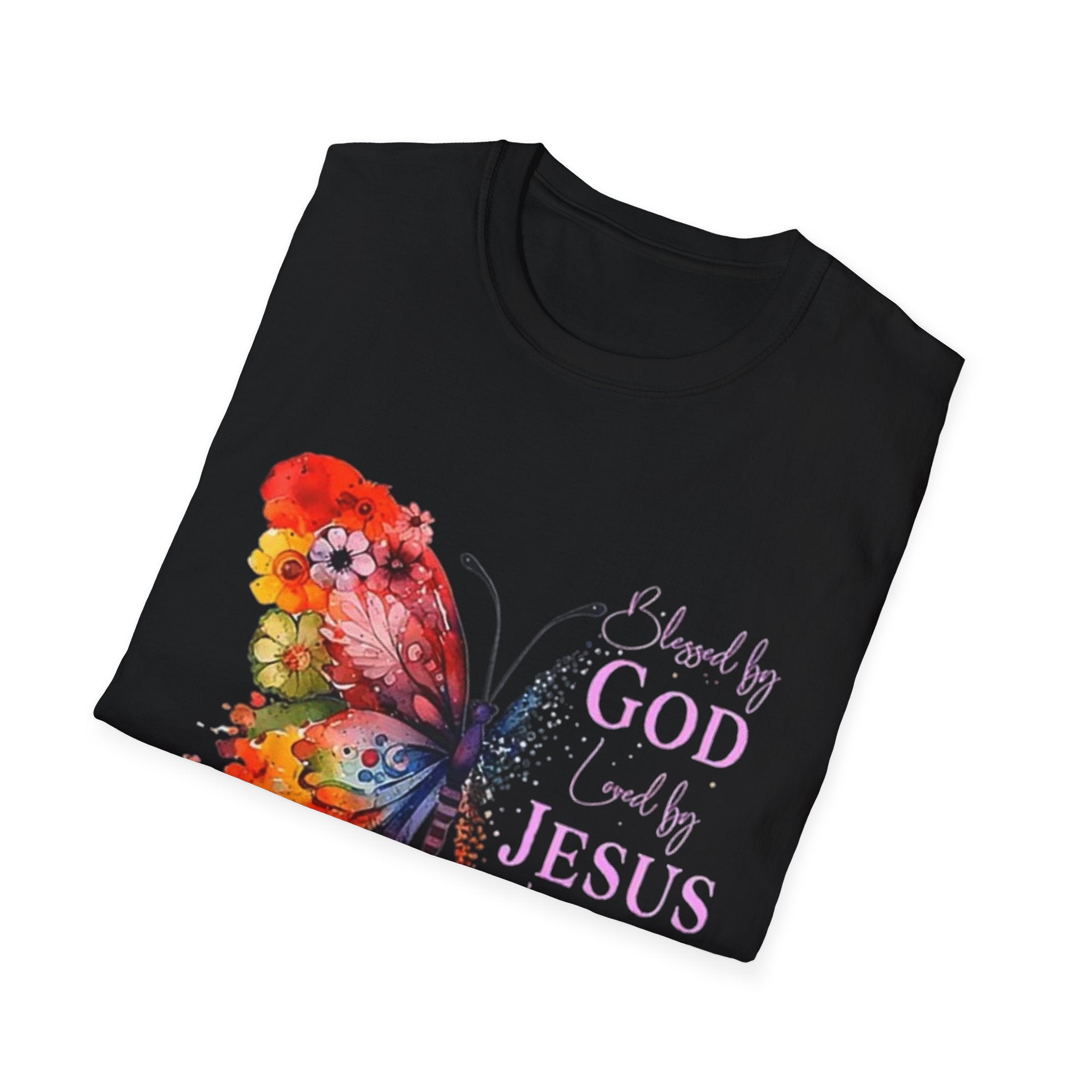 Butterfly Faith T-Shirt — 'Saved by God, Loved by Jesus & Led by the Spirit' Christian Tee