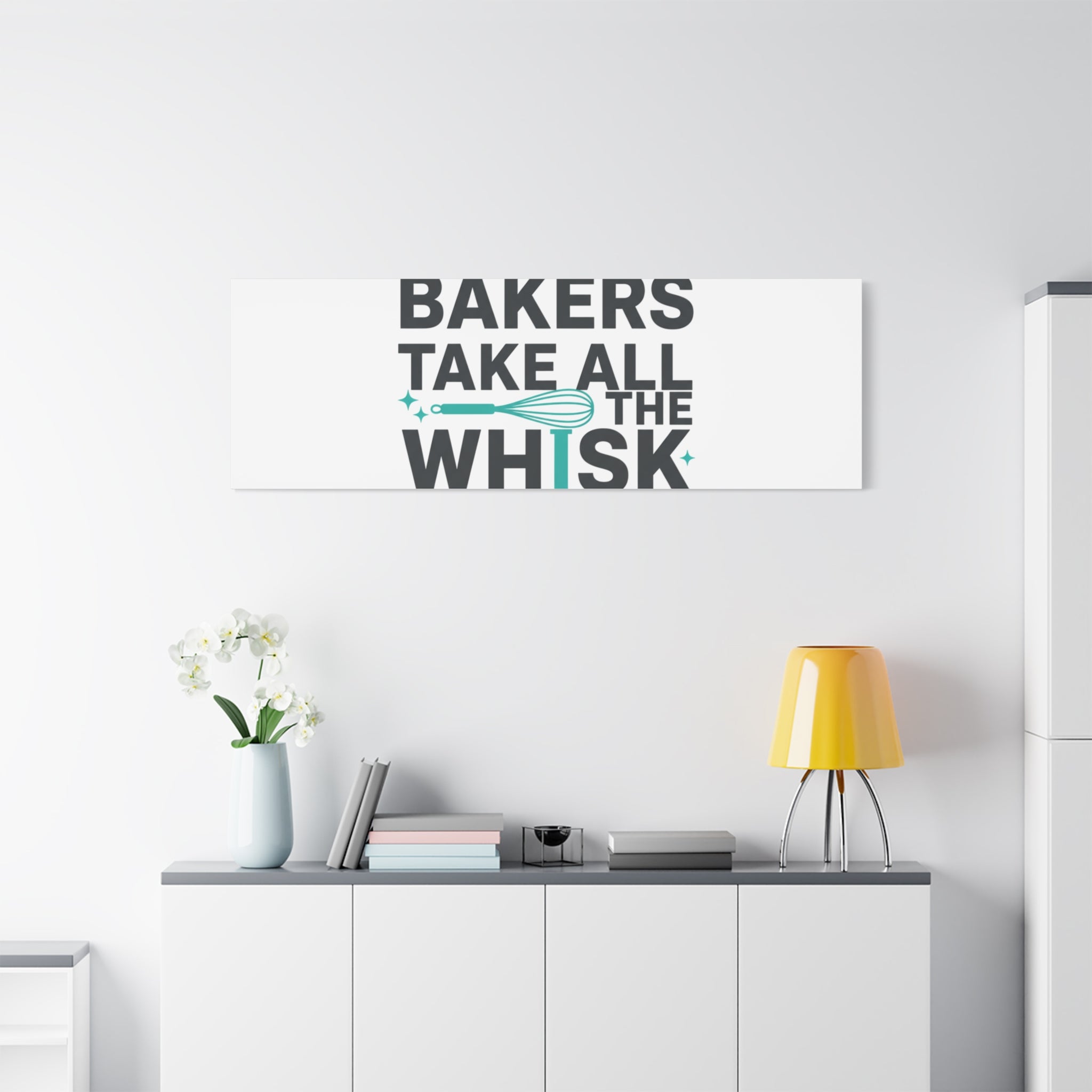 Bakers Take All The Whisk Canvas, Kitchen Pun Minimalism, cooking humor wall art