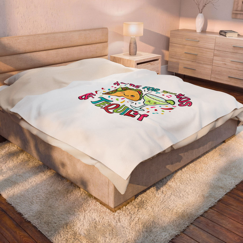 Here for the Tacos & Tequila Velveteen Plush Blanket | Cinco de Mayo, fiesta humor