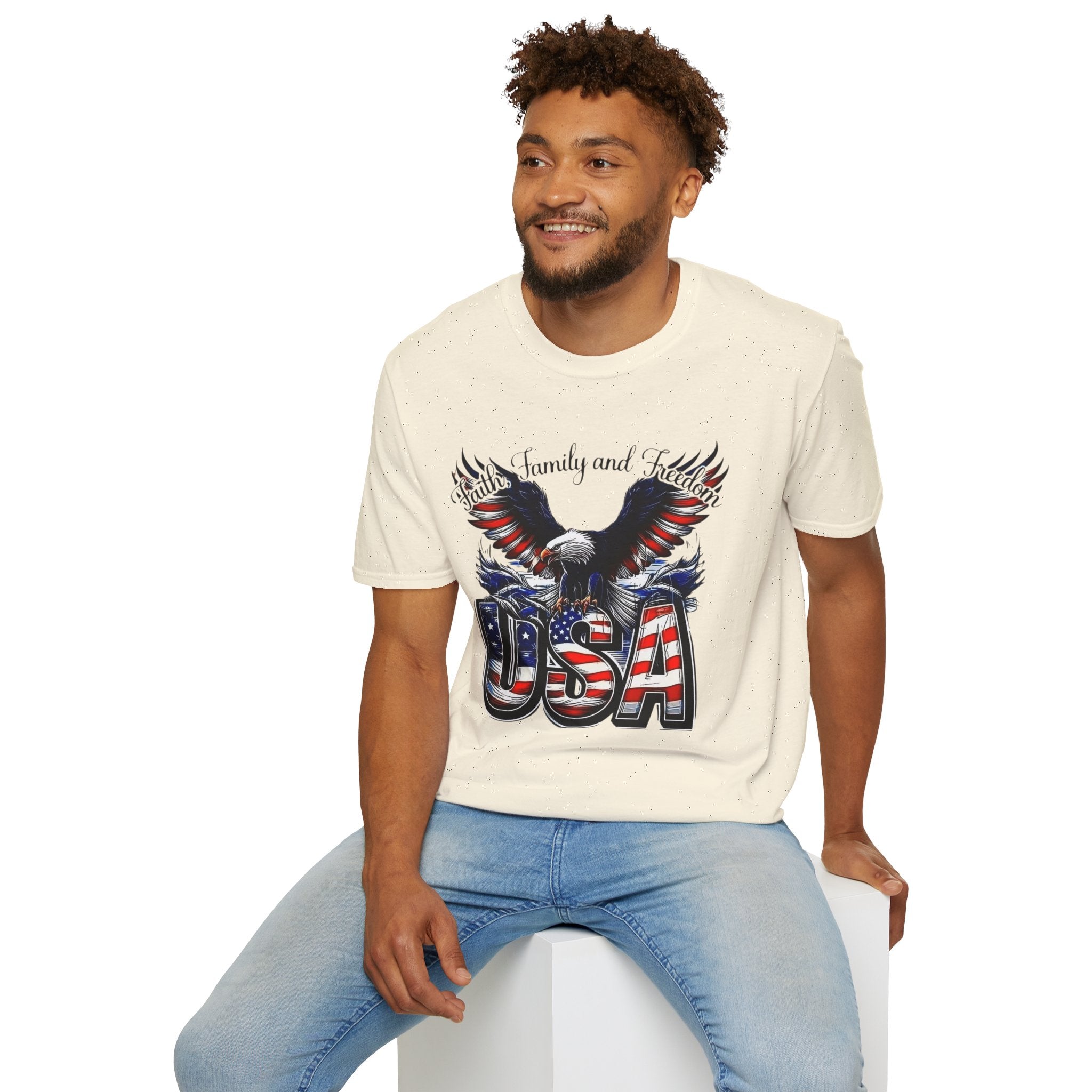 USA Eagle T-Shirt — Patriotic Bald Eagle with American Flag Text