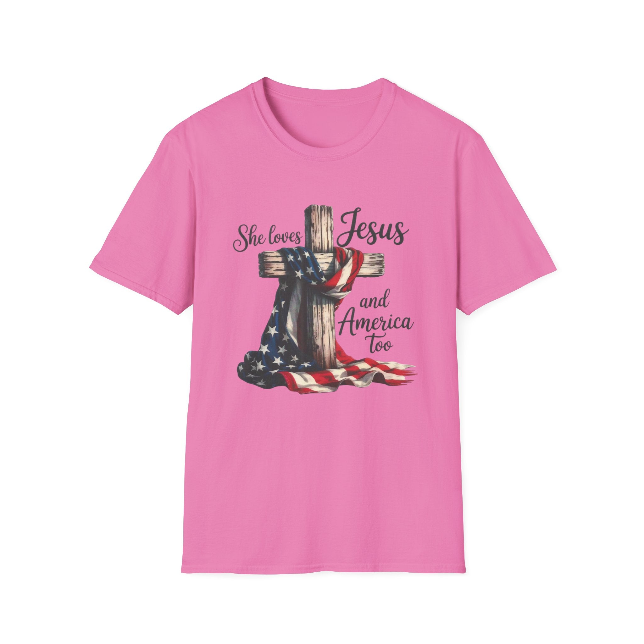 Jesus and America T-Shirt - 'She Loves Jesus and America Too' Patriotic Christian Tee